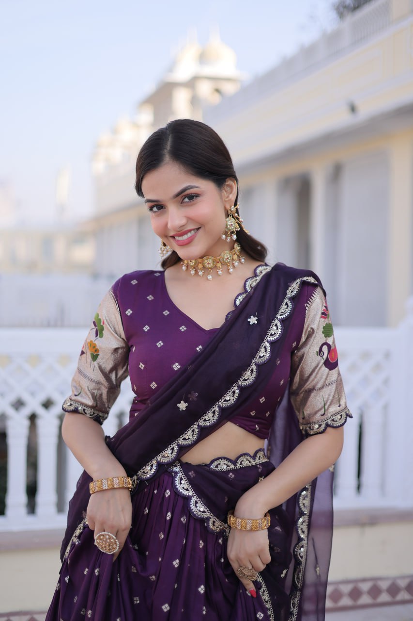 Dola Silk Meena Weaving Lehenga Choli with Sequins Embroidery