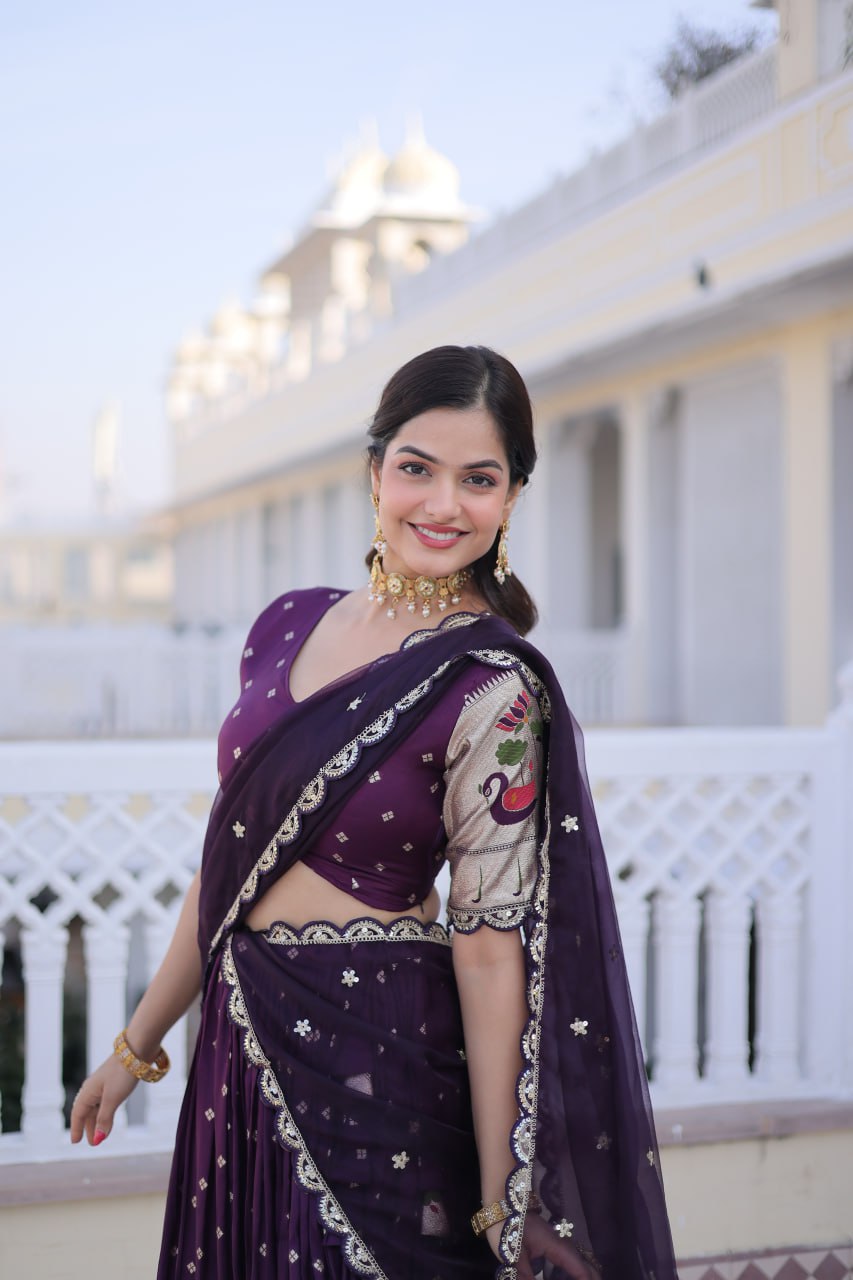 Dola Silk Meena Weaving Lehenga Choli with Sequins Embroidery