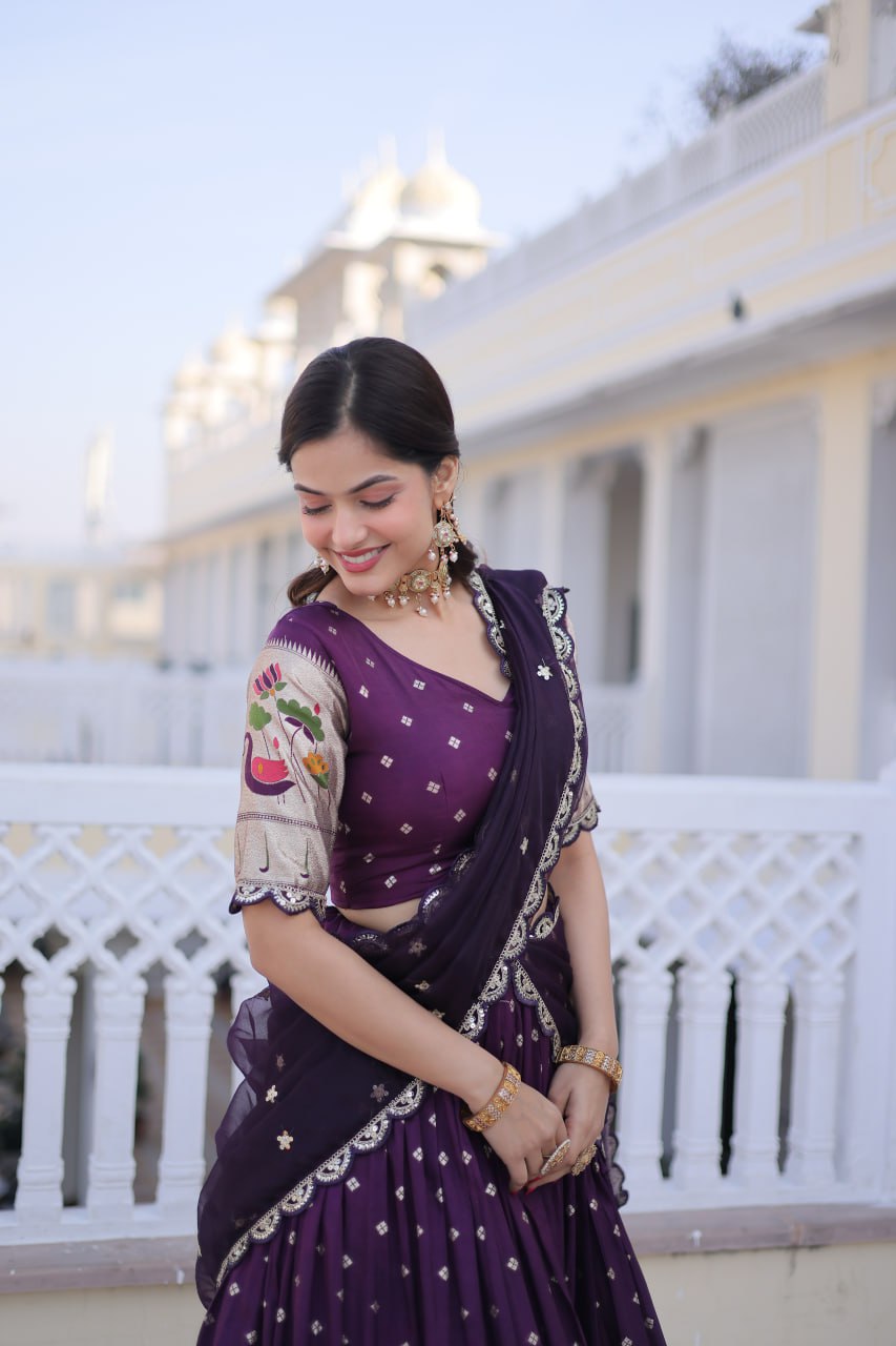 Dola Silk Meena Weaving Lehenga Choli with Sequins Embroidery