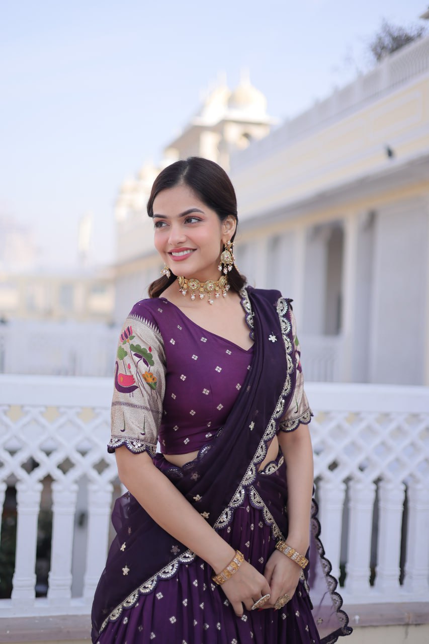 Dola Silk Meena Weaving Lehenga Choli with Sequins Embroidery