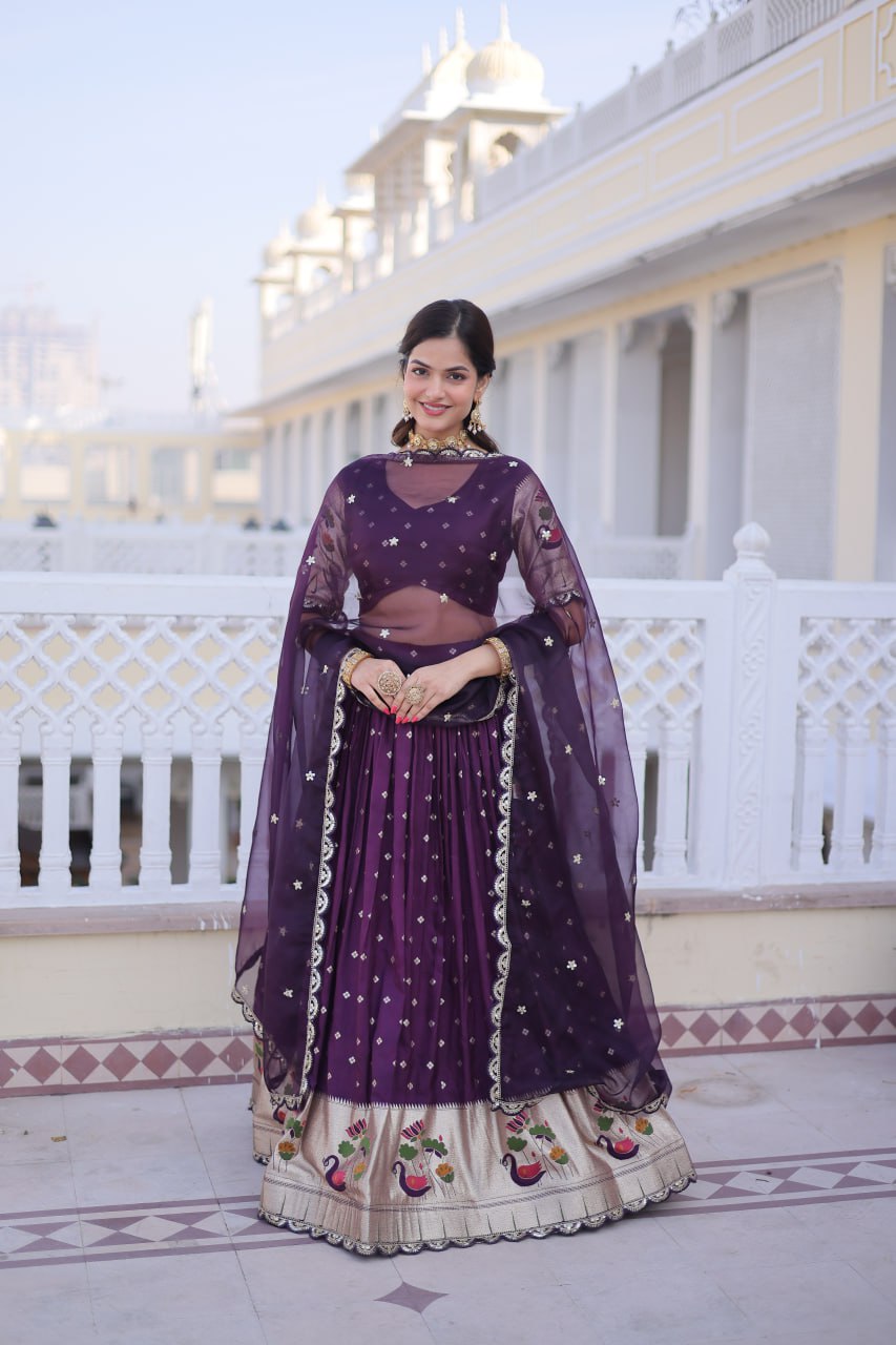 Dola Silk Meena Weaving Lehenga Choli with Sequins Embroidery