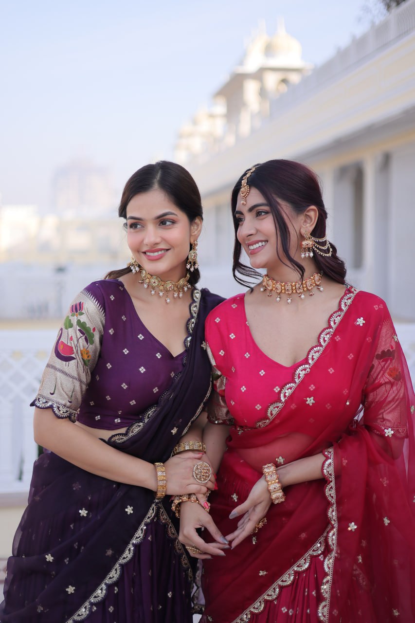 Dola Silk Meena Weaving Lehenga Choli with Sequins Embroidery