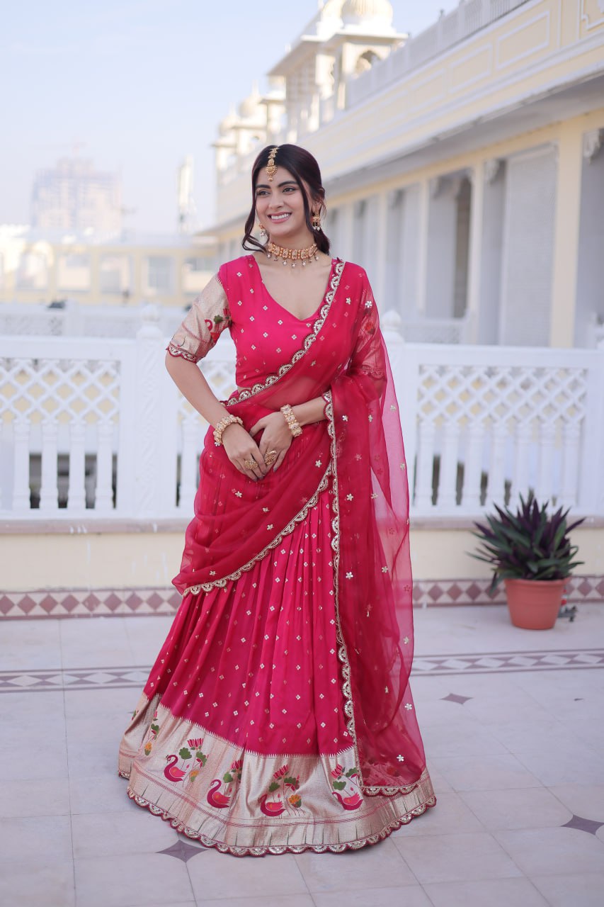 Dola Silk Meena Weaving Lehenga Choli with Sequins Embroidery