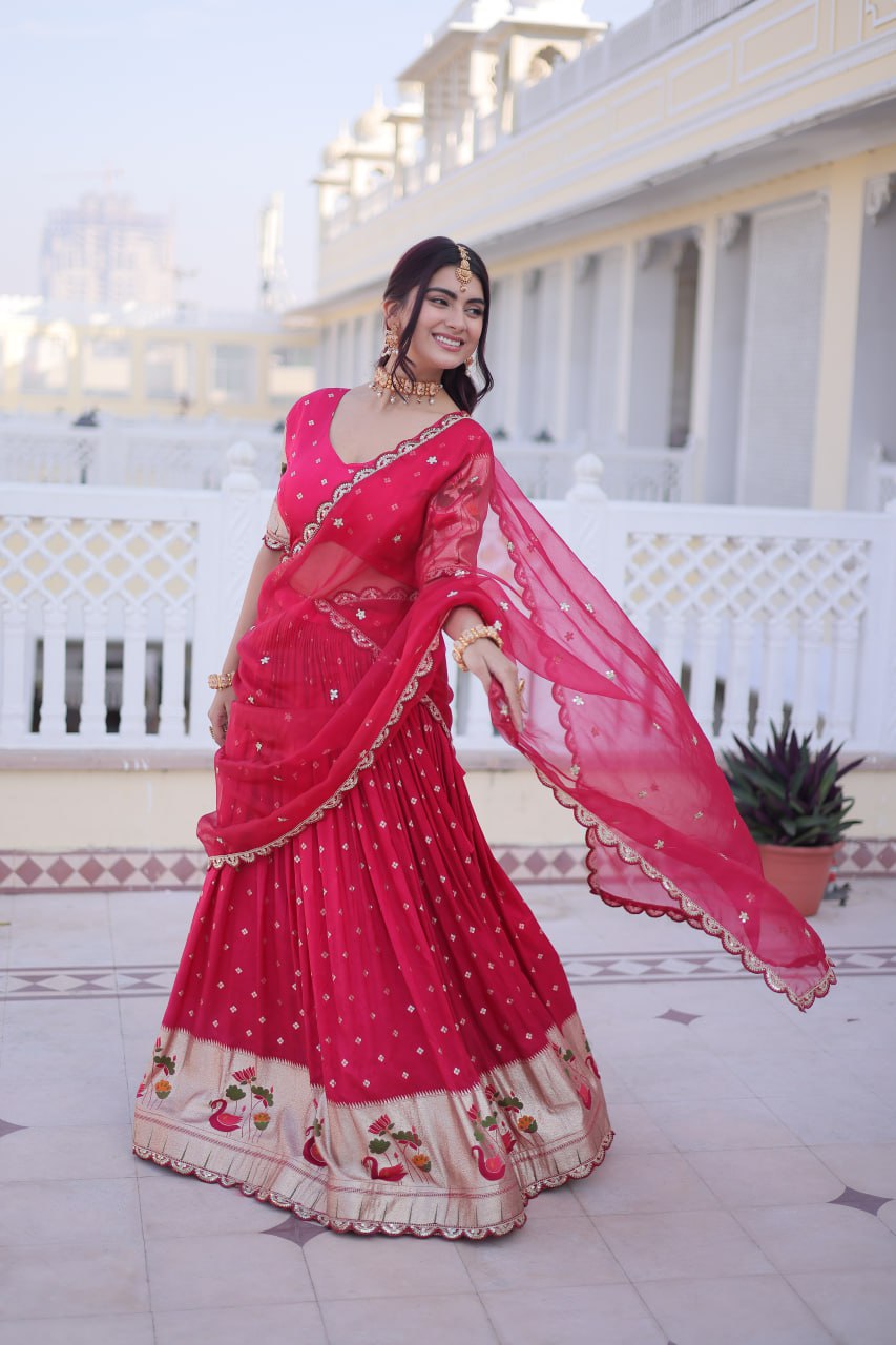 Dola Silk Meena Weaving Lehenga Choli with Sequins Embroidery