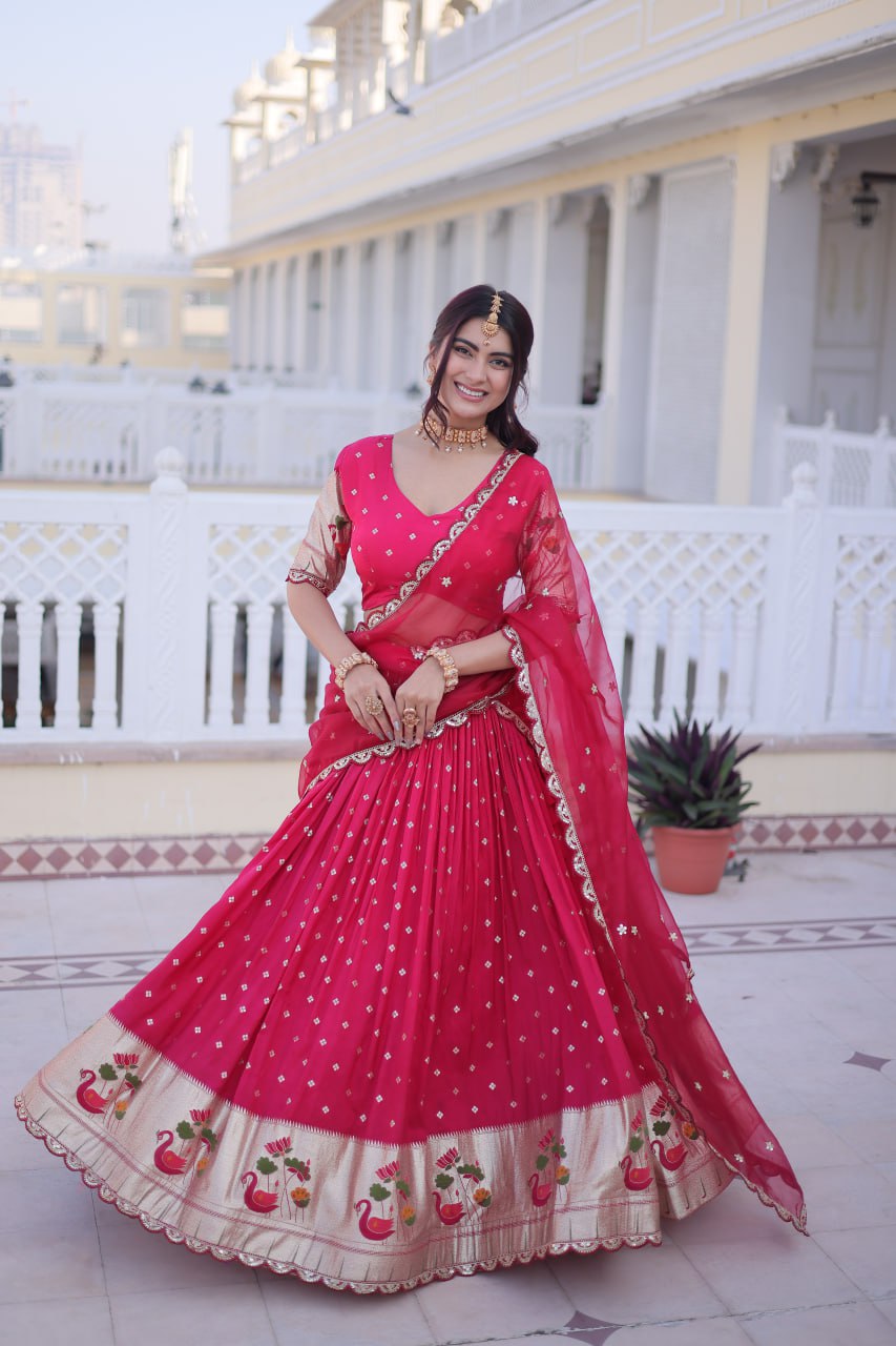 Dola Silk Meena Weaving Lehenga Choli with Sequins Embroidery