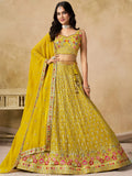 Classic Yellow Zari Embroidered Georgette Haldi Wear Lehenga Choli