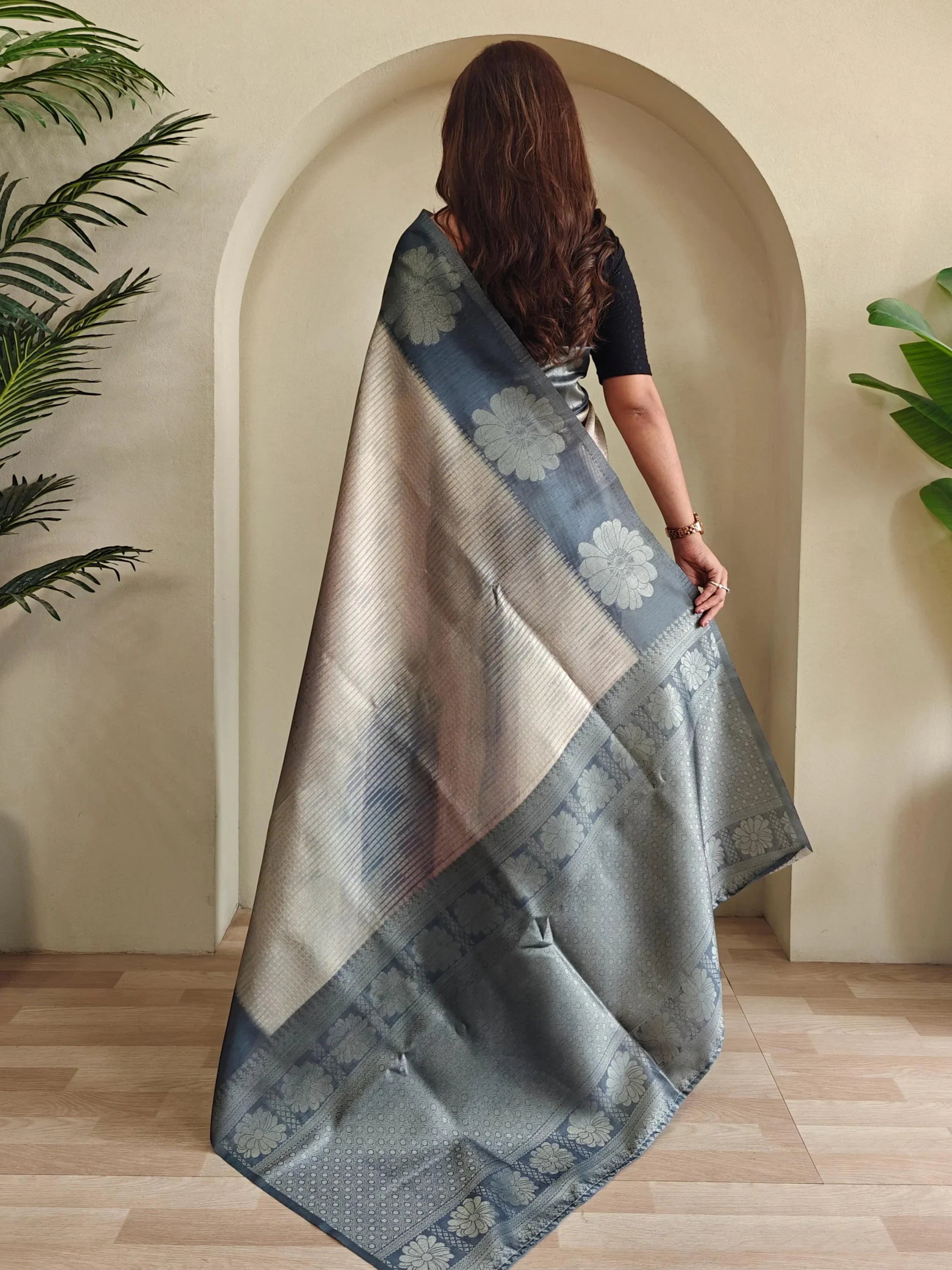 Dreamy Grey Silk Casual Wear Saree With Blouse
