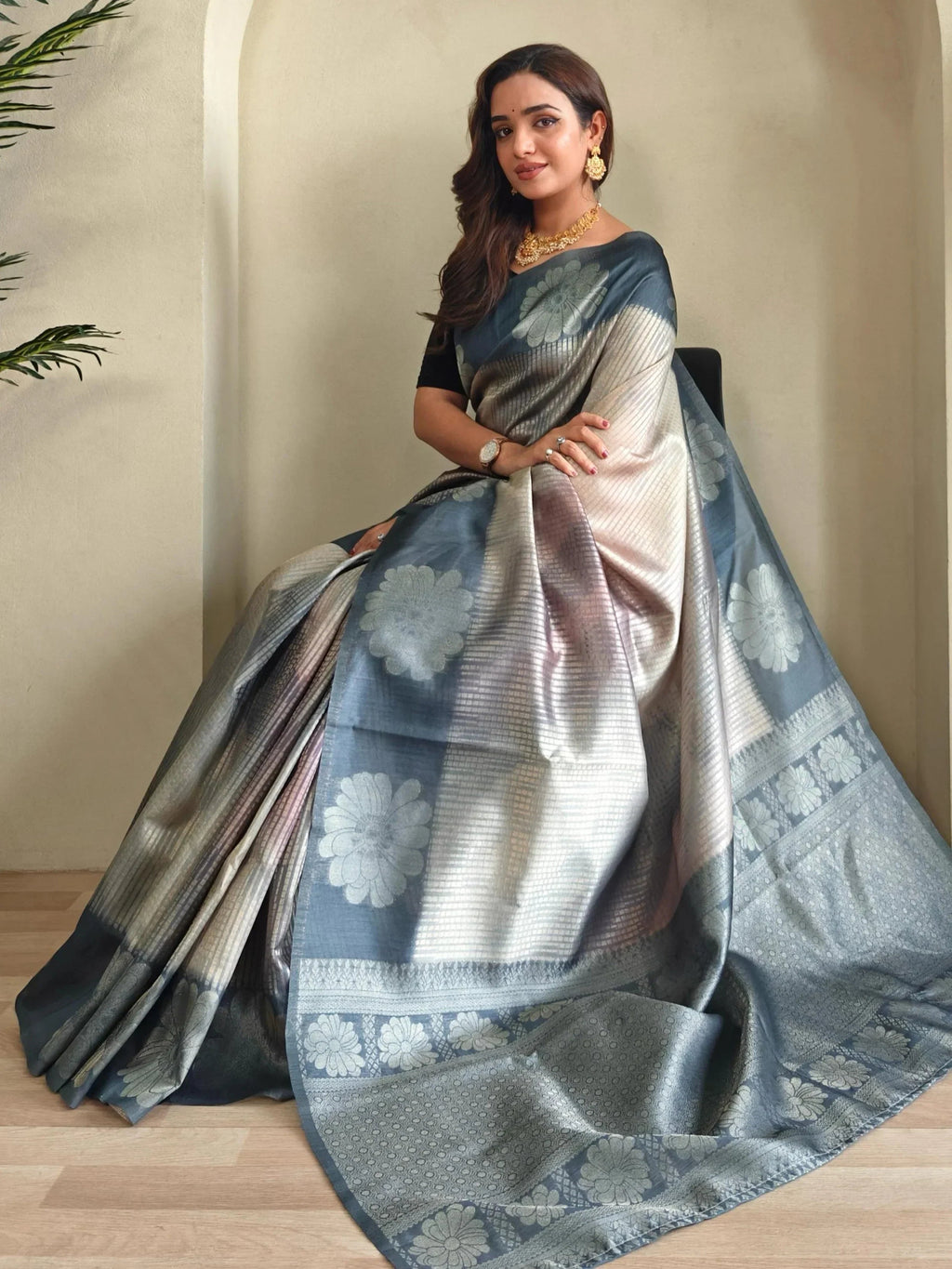 Dreamy Grey Silk Casual Wear Saree With Blouse