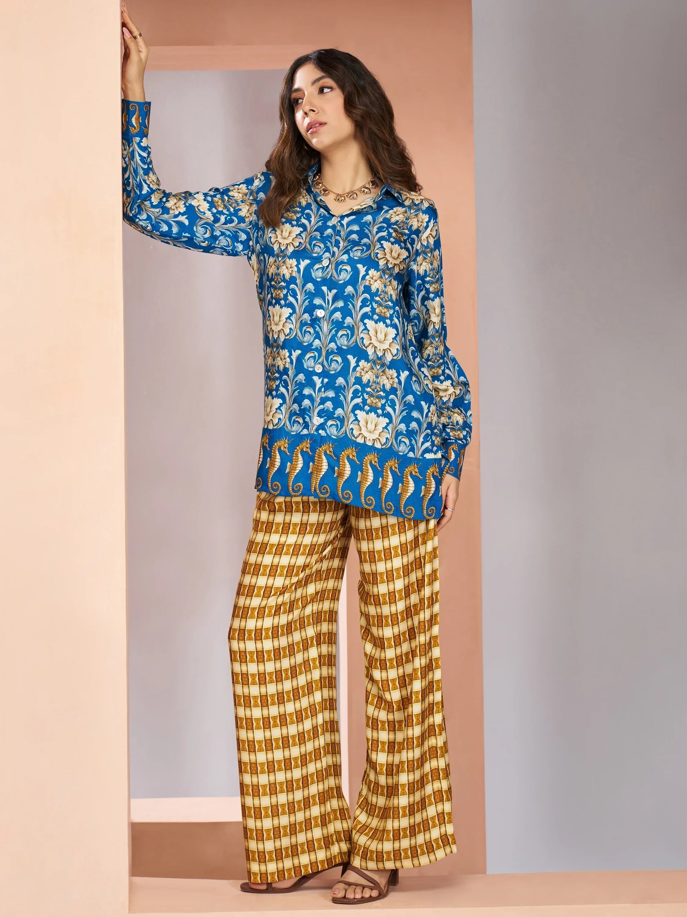 Enchanting Royal Blue Floral Printed Silk Casual Wear Co-Ord Set