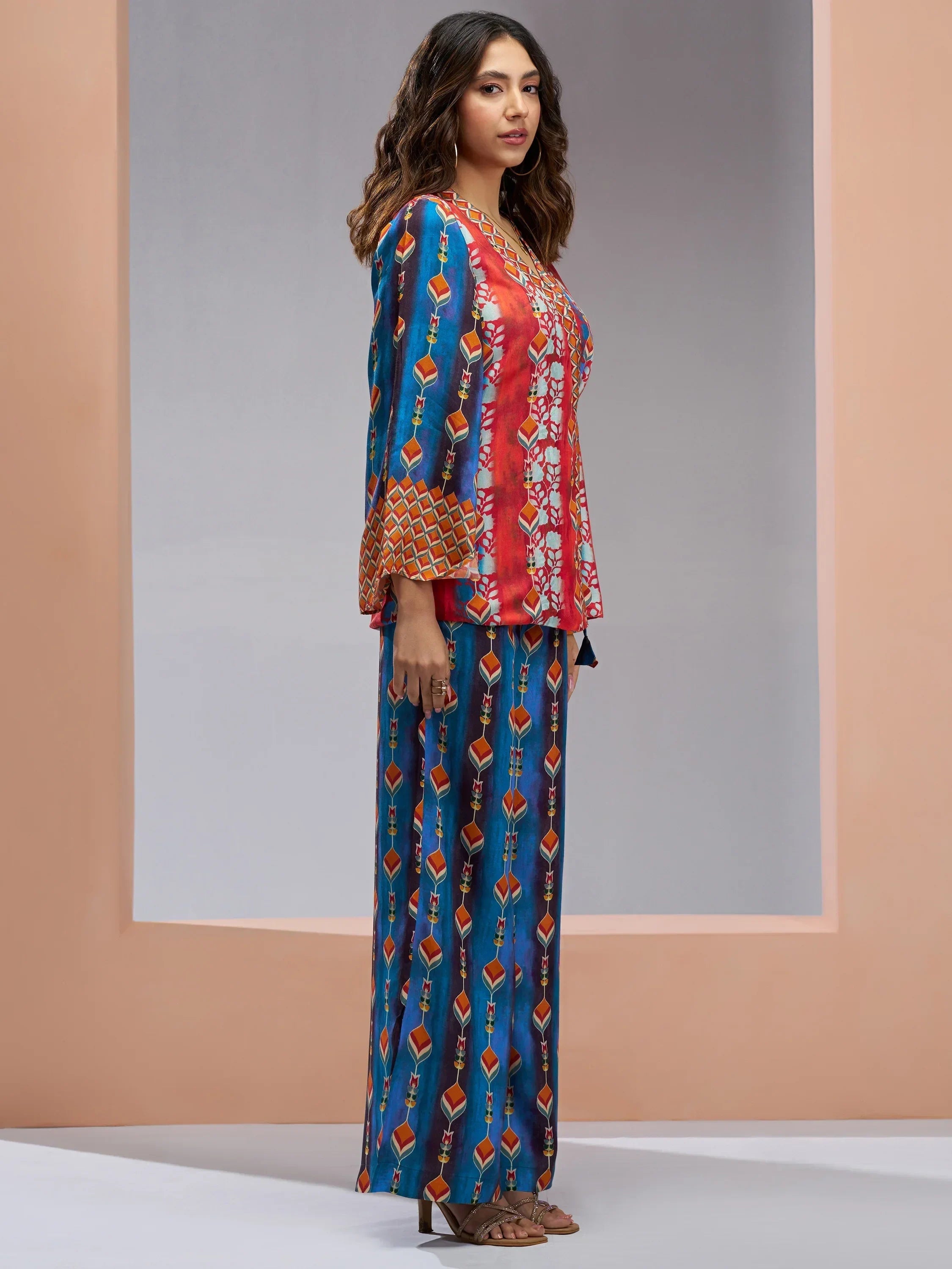 Beautiful Navy Blue Digital Printed Muslin Silk Party Wear Co-Ord Set
