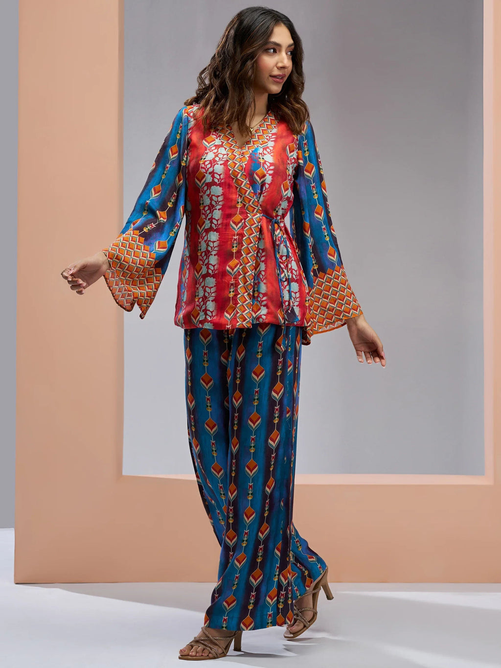 Beautiful Navy Blue Digital Printed Muslin Silk Party Wear Co-Ord Set