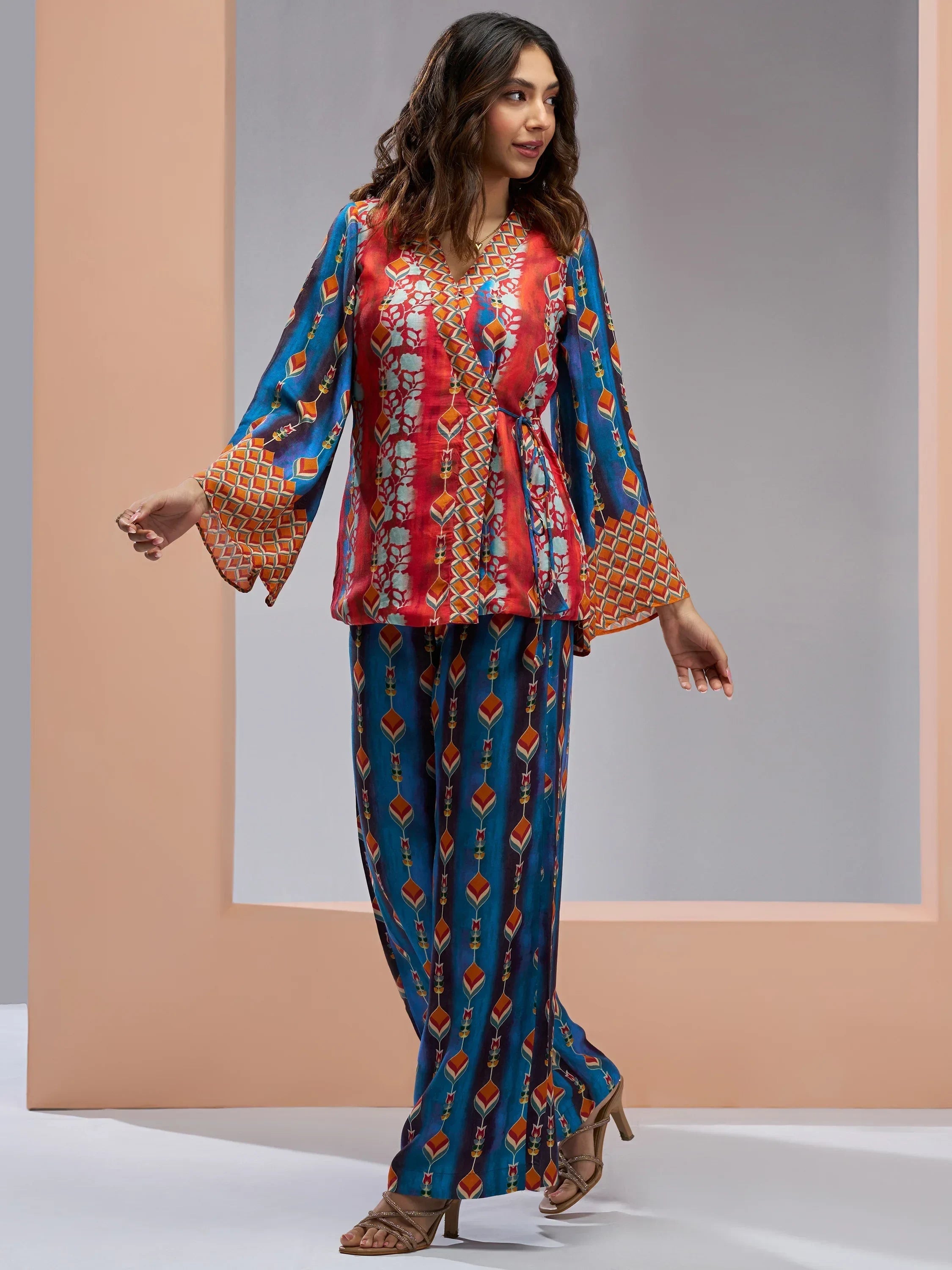 Beautiful Navy Blue Digital Printed Muslin Silk Party Wear Co-Ord Set