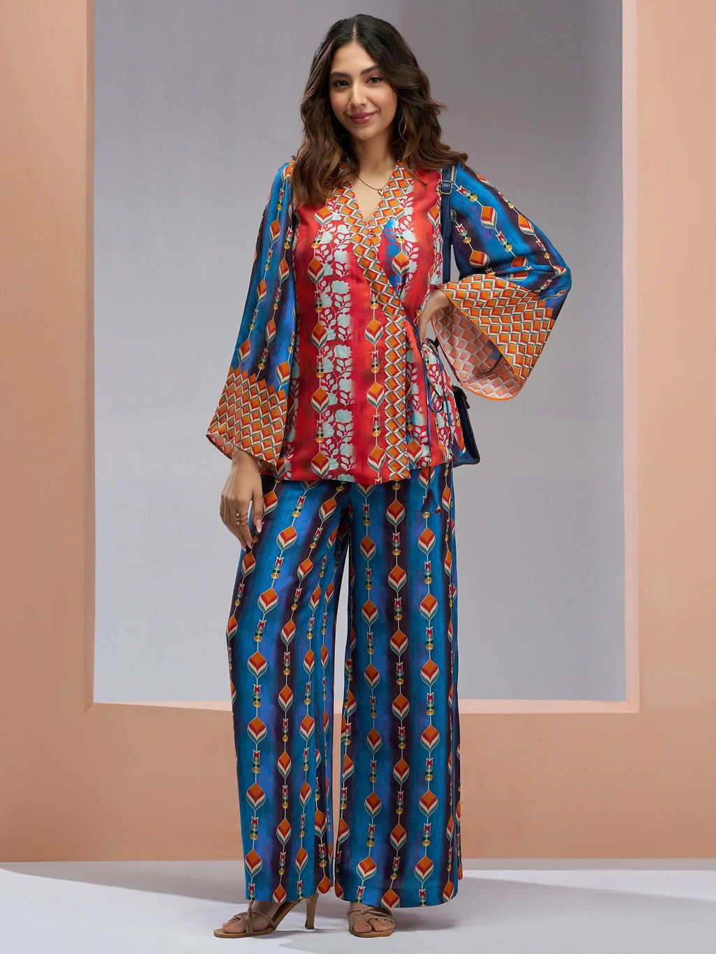 Beautiful Navy Blue Digital Printed Muslin Silk Party Wear Co-Ord Set