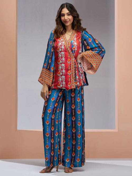 Beautiful Navy Blue Digital Printed Muslin Silk Party Wear Co-Ord Set