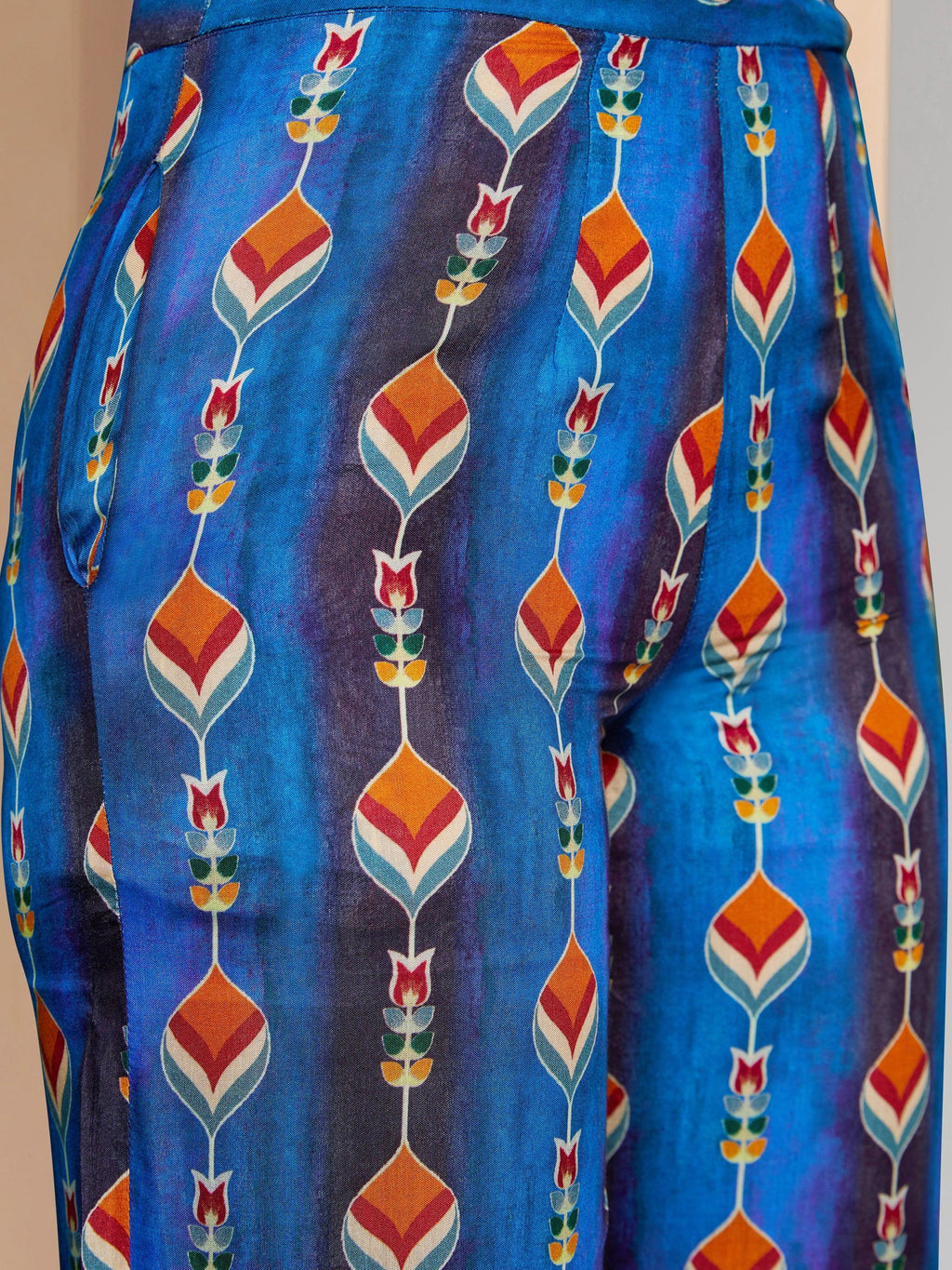 Beautiful Navy Blue Digital Printed Muslin Silk Party Wear Co-Ord Set