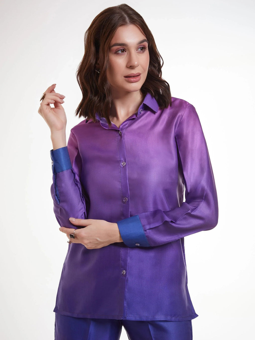 Wonderful Ombre Purple Satin Party Wear Co-Ord Set