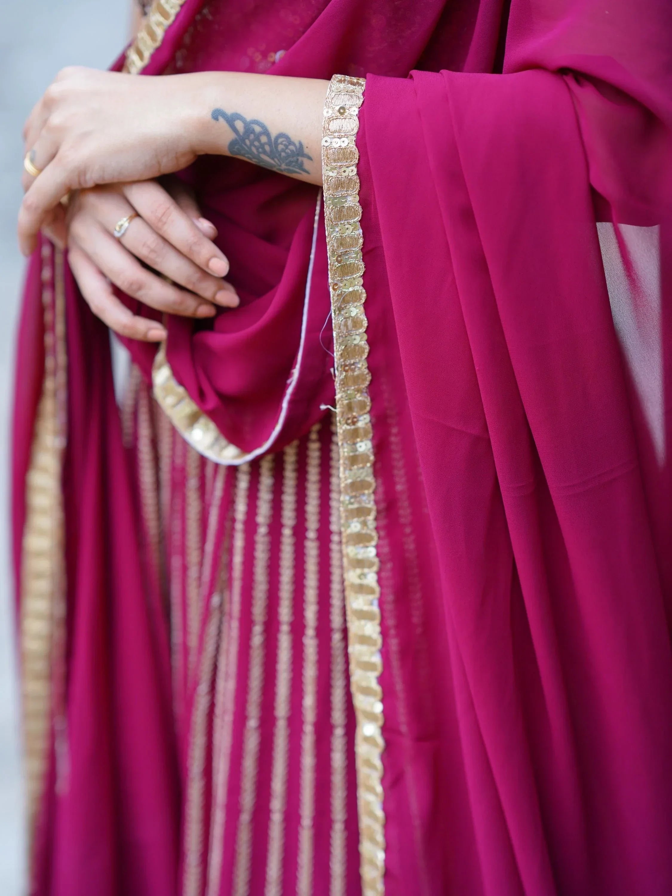 Stunning Magenta Sequins Georgette Reception Wear Lehenga Choli
