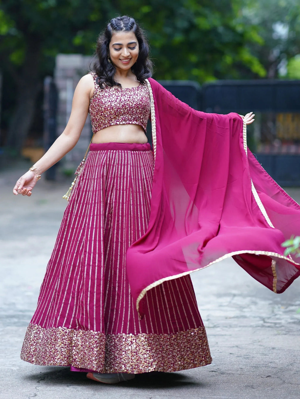 Stunning Magenta Sequins Georgette Reception Wear Lehenga Choli