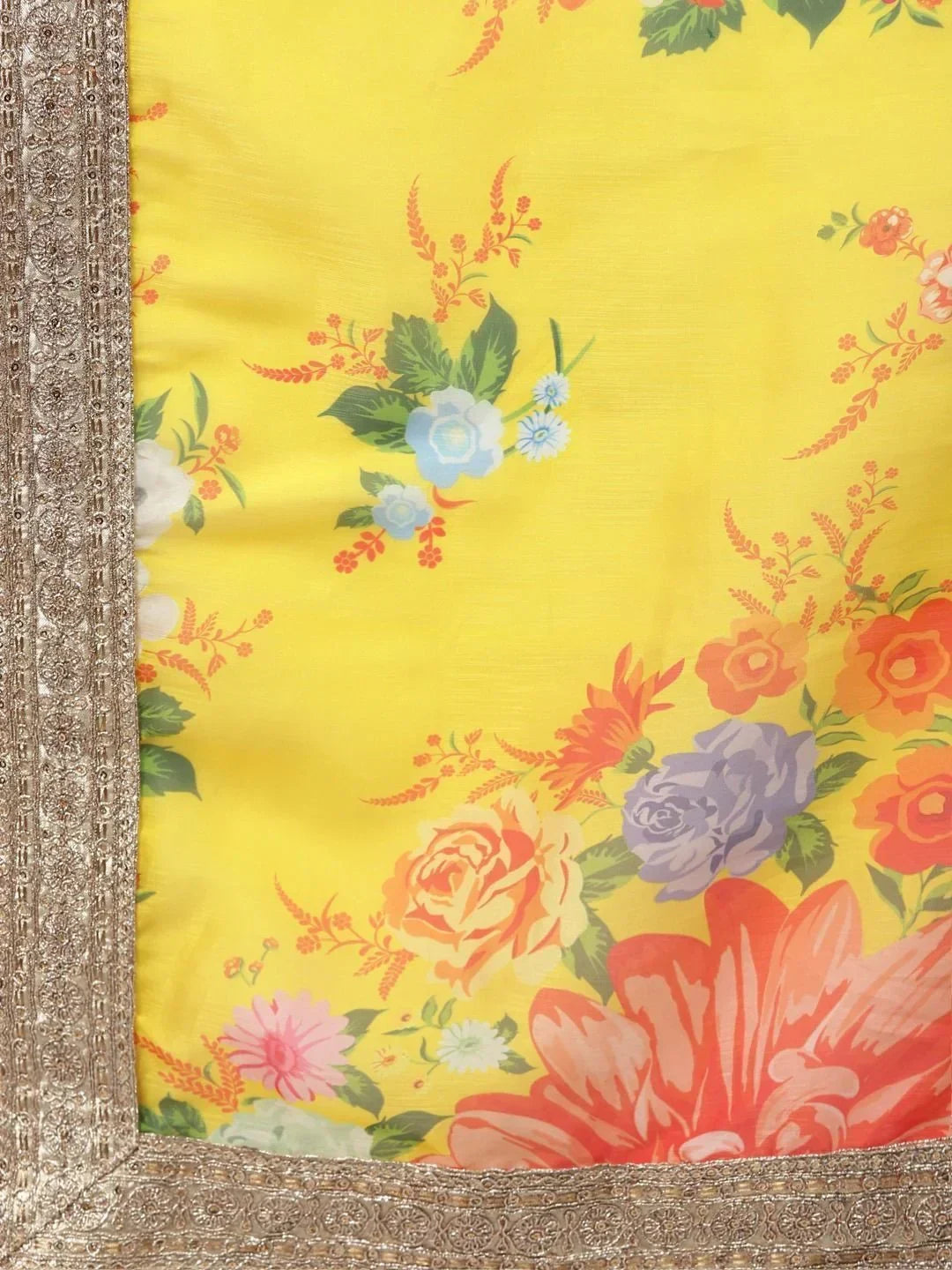 Yellow & Orange Embroidered Semi-Stitched Myntra Lehenga & Unstitched Blouse with Dupatta