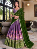 Elegant Purple Silk Ikat Print Wedding Wear Lehenga Choli With Dupatta