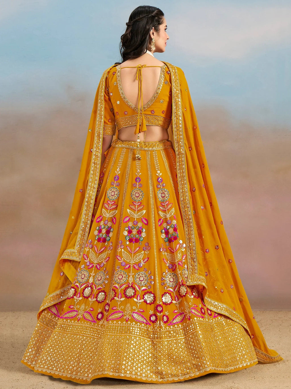 Yellow Fantastic Zari Work Georgette Wedding Wear Lehenga Choli