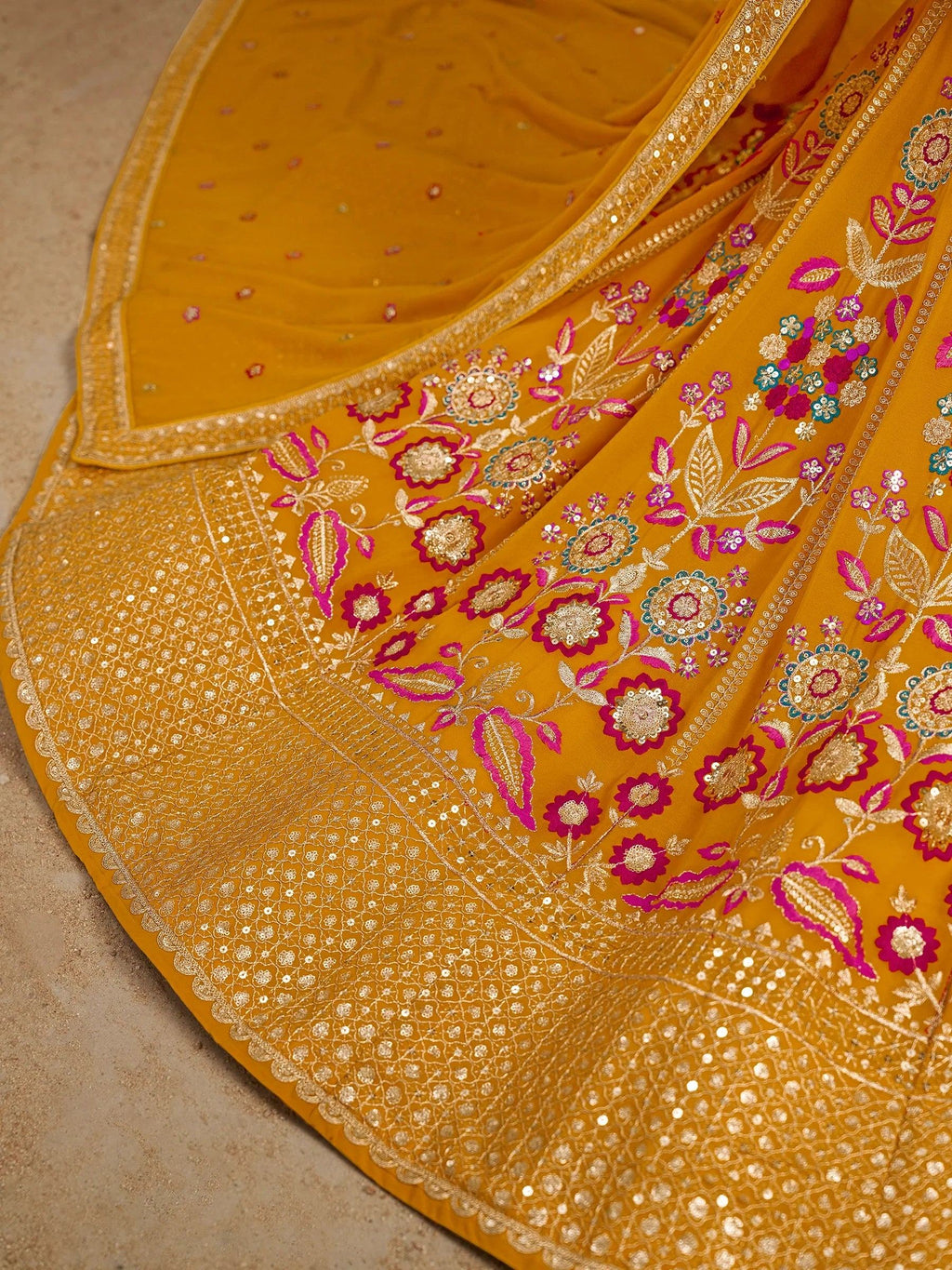 Yellow Fantastic Zari Work Georgette Wedding Wear Lehenga Choli