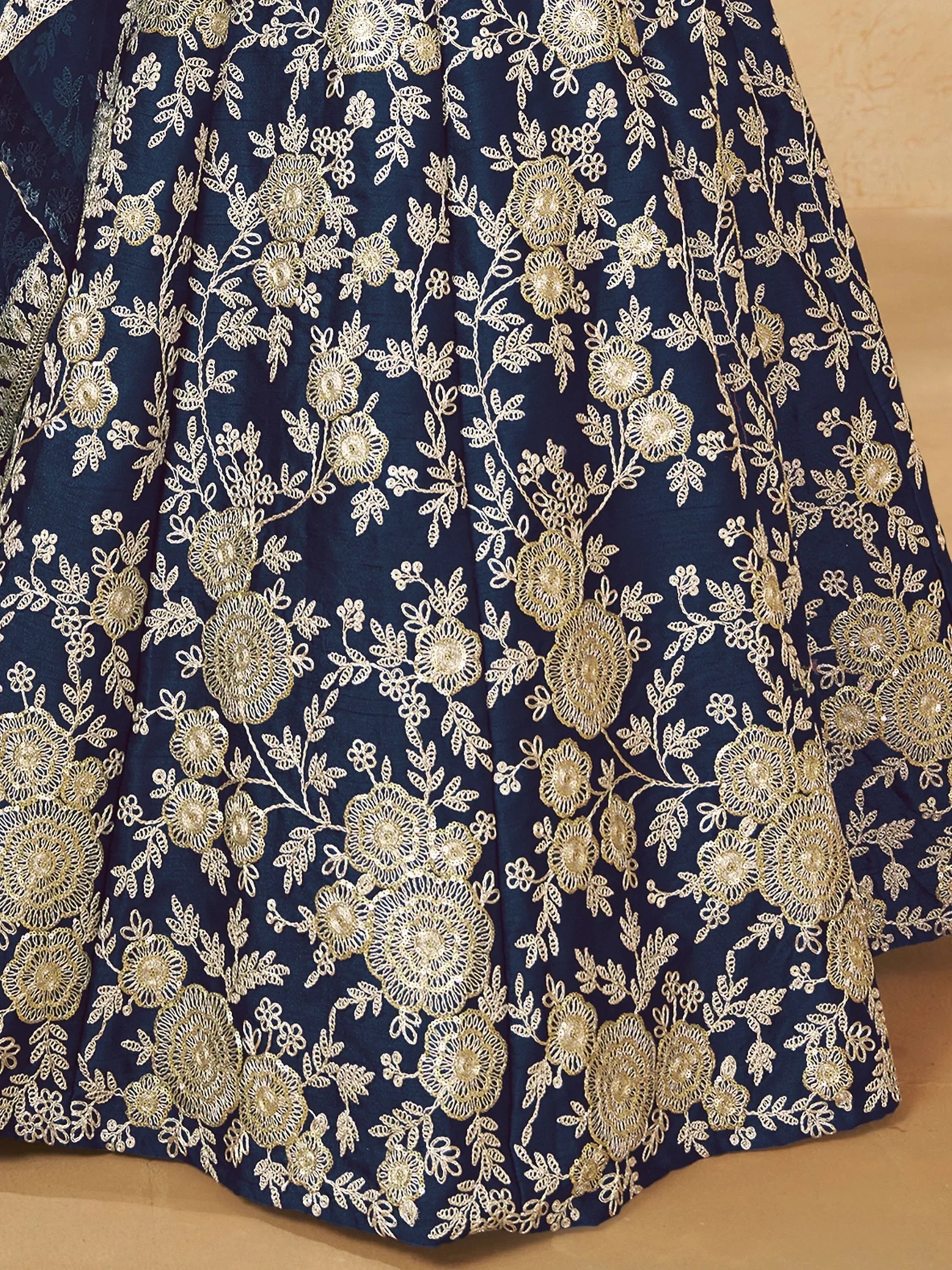 Enchanting Blue Color Embroidered Silk Event Wear Lehenga Choli