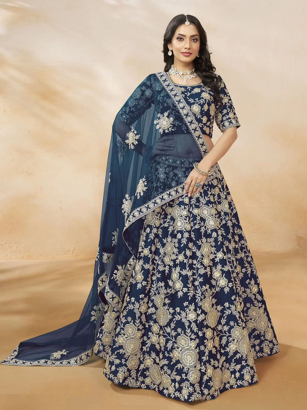 Enchanting Blue Color Embroidered Silk Event Wear Lehenga Choli