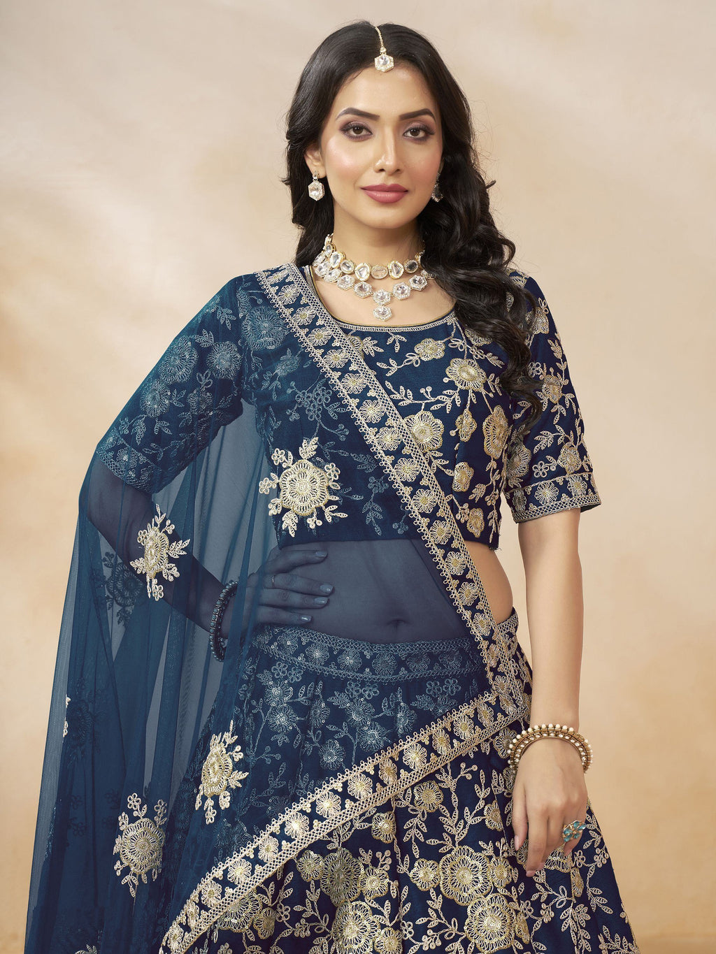 Enchanting Blue Color Embroidered Silk Event Wear Lehenga Choli