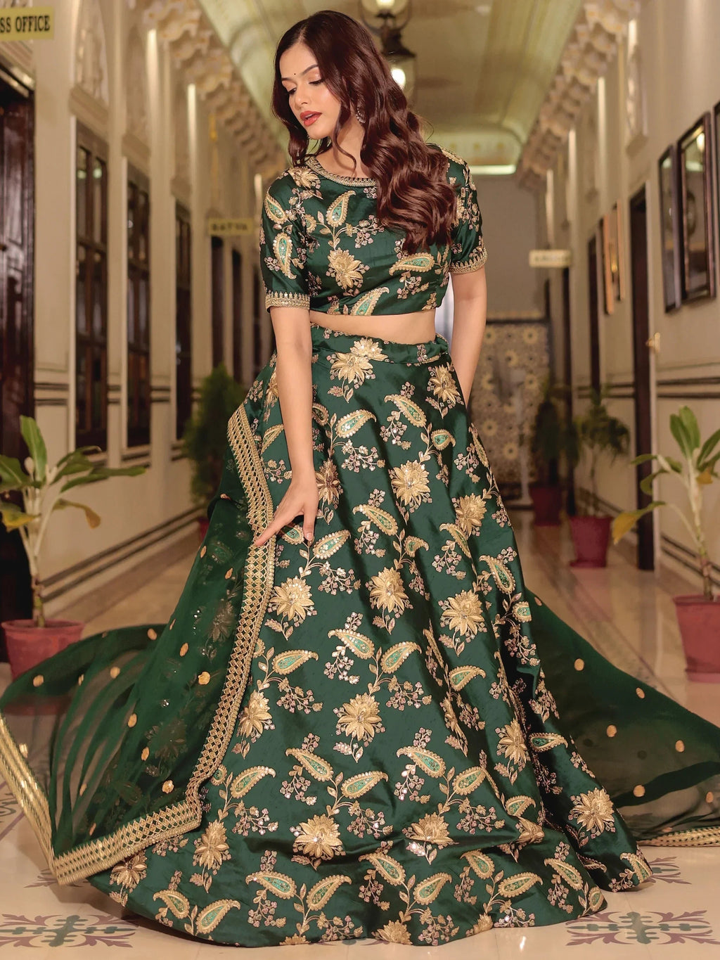 Bottle Green Prodigious Thread Embroidery Art Silk Wedding Lehenga Choli