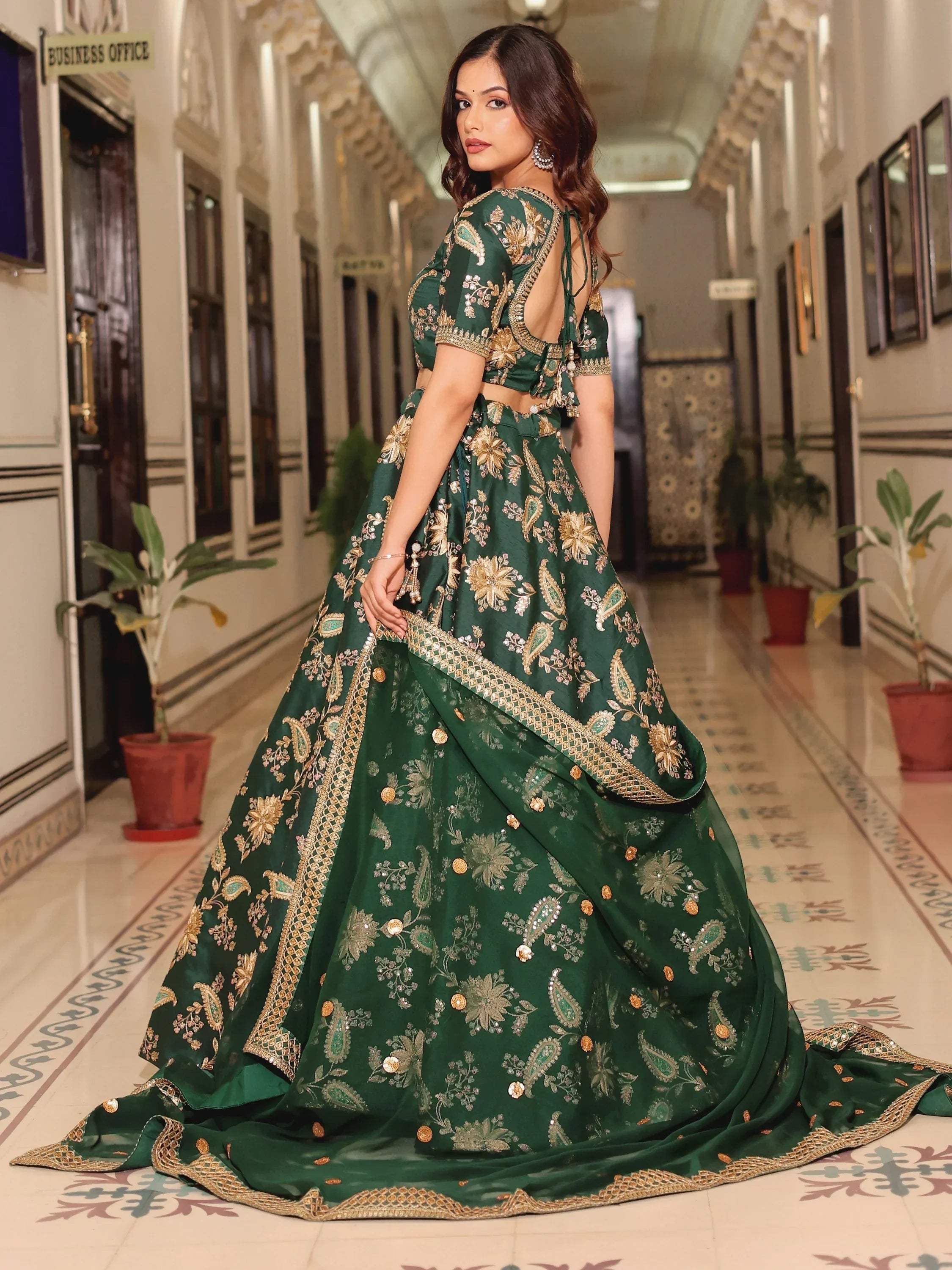 Bottle Green Prodigious Thread Embroidery Art Silk Wedding Lehenga Choli