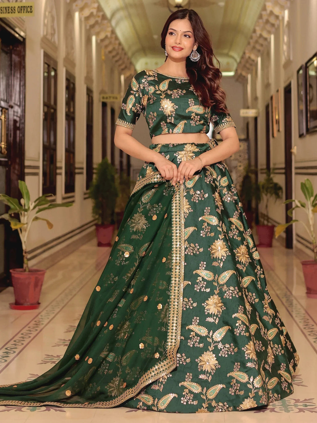 Bottle Green Prodigious Thread Embroidery Art Silk Wedding Lehenga Choli