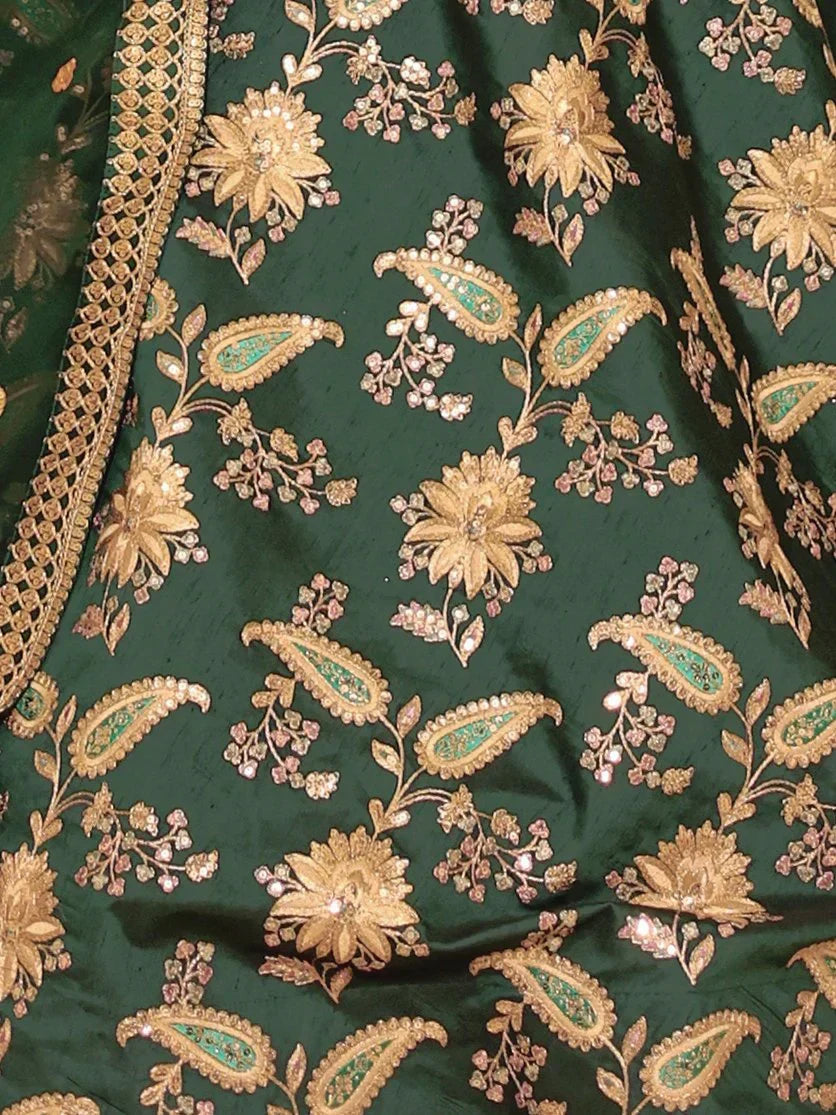 Bottle Green Prodigious Thread Embroidery Art Silk Wedding Lehenga Choli