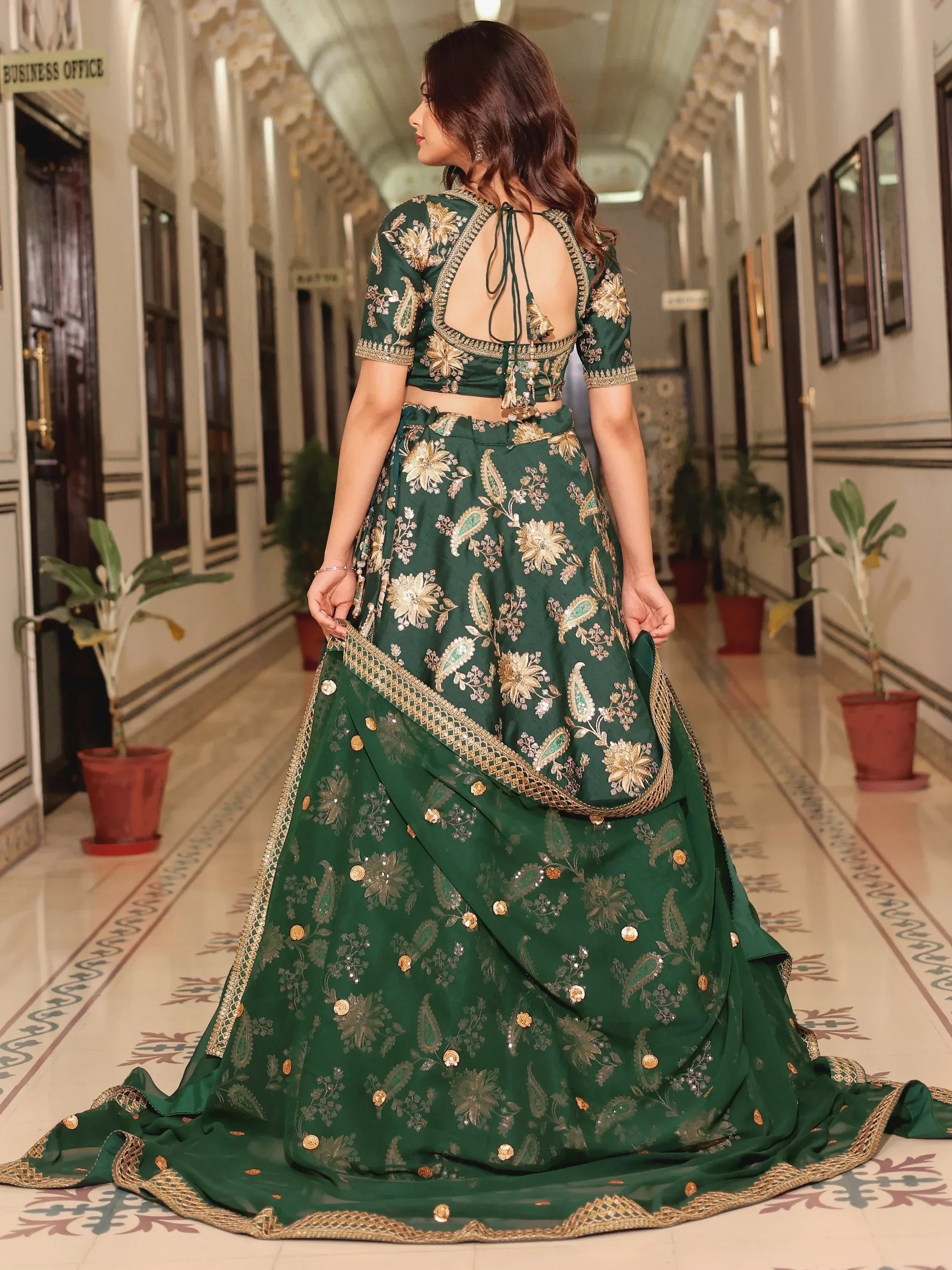 Bottle Green Prodigious Thread Embroidery Art Silk Wedding Lehenga Choli