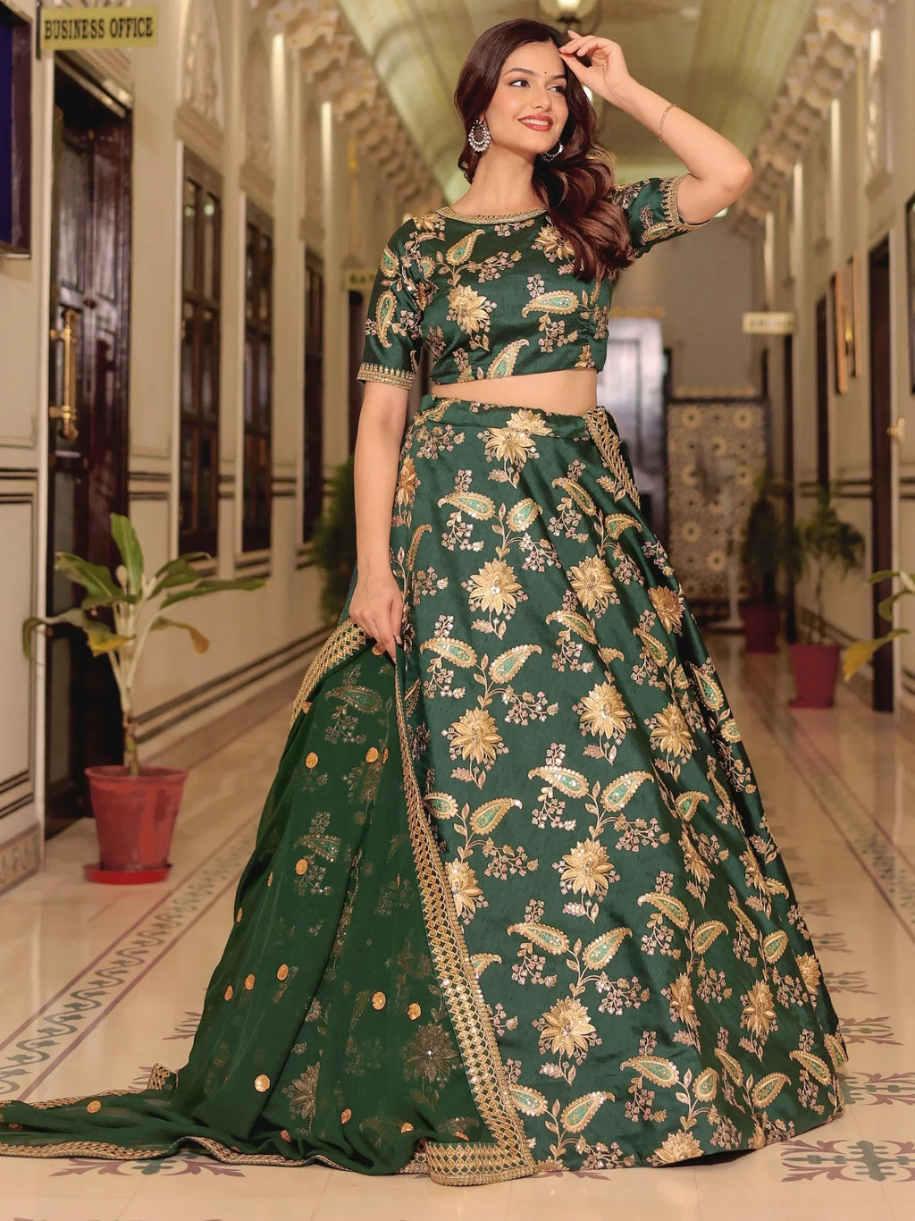 Bottle Green Prodigious Thread Embroidery Art Silk Wedding Lehenga Choli