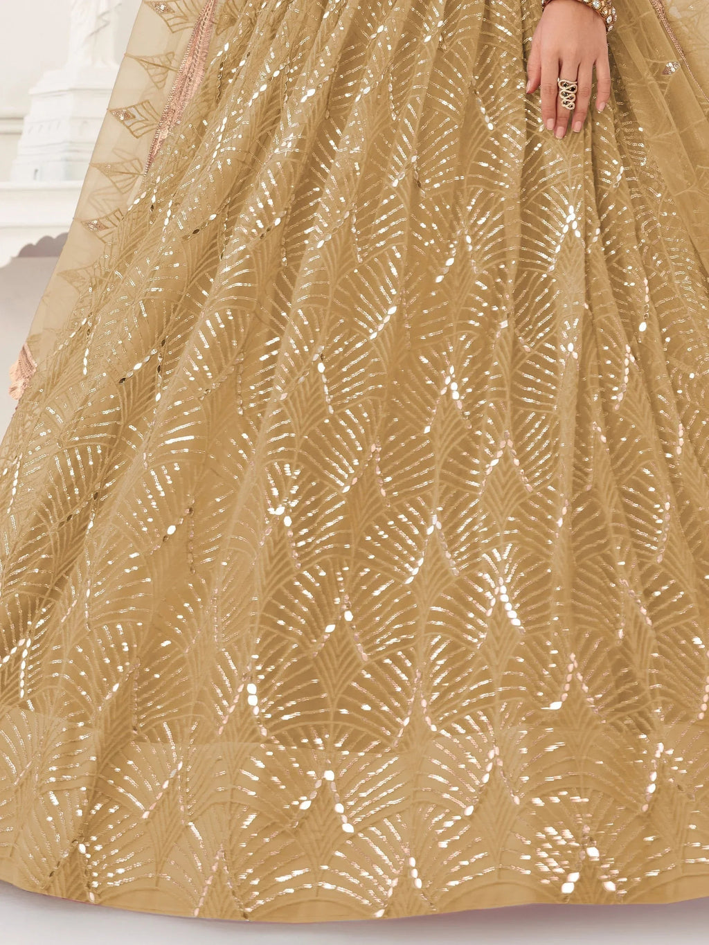 Brown Beautiful Sequins Net Reception Wear Lehenga Choli With Dupatta
