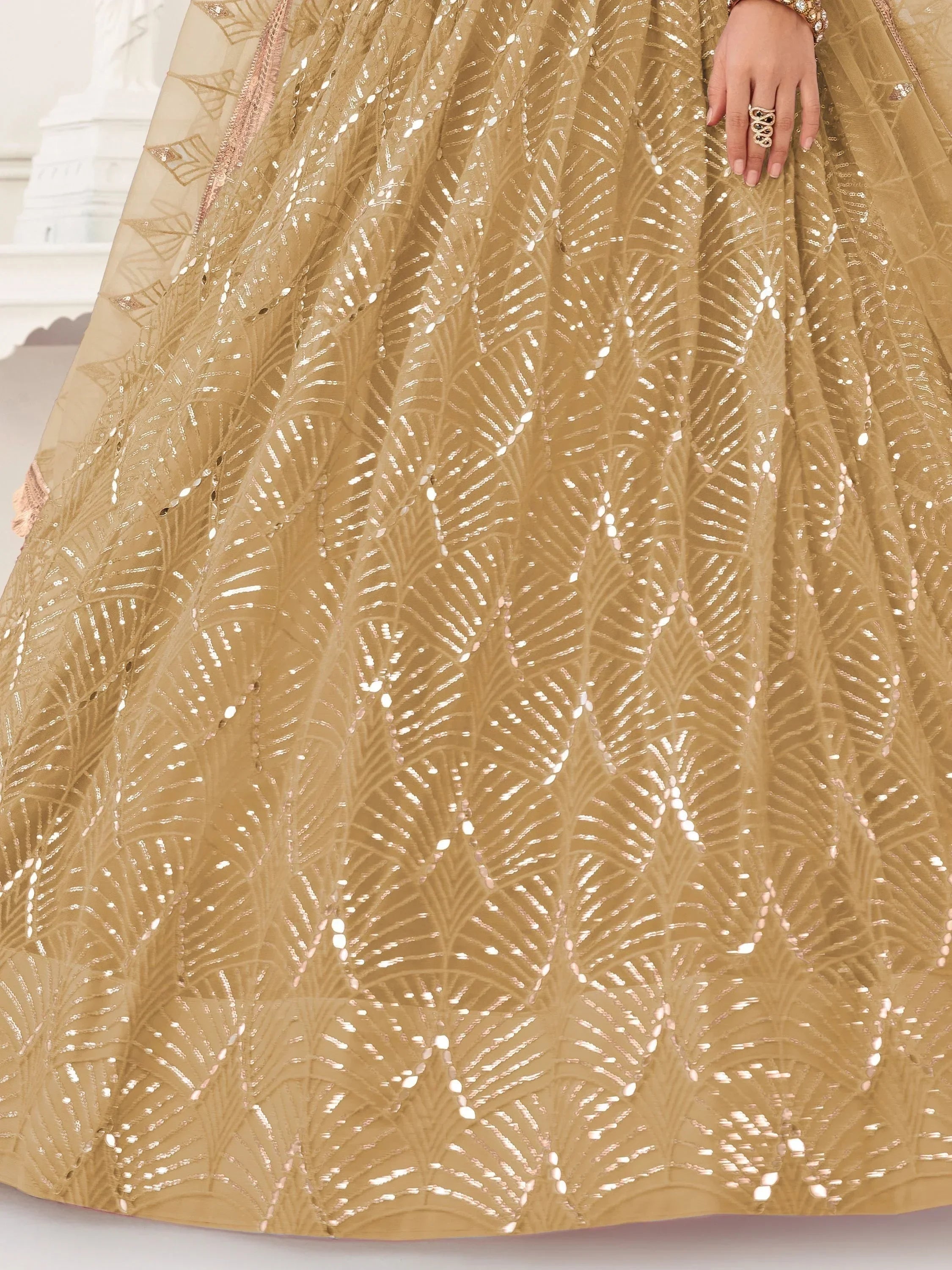 Brown Beautiful Sequins Net Reception Wear Lehenga Choli With Dupatta