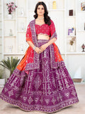 Enchanting Purple Sequins Silk Traditional Lehenga With Red Choli