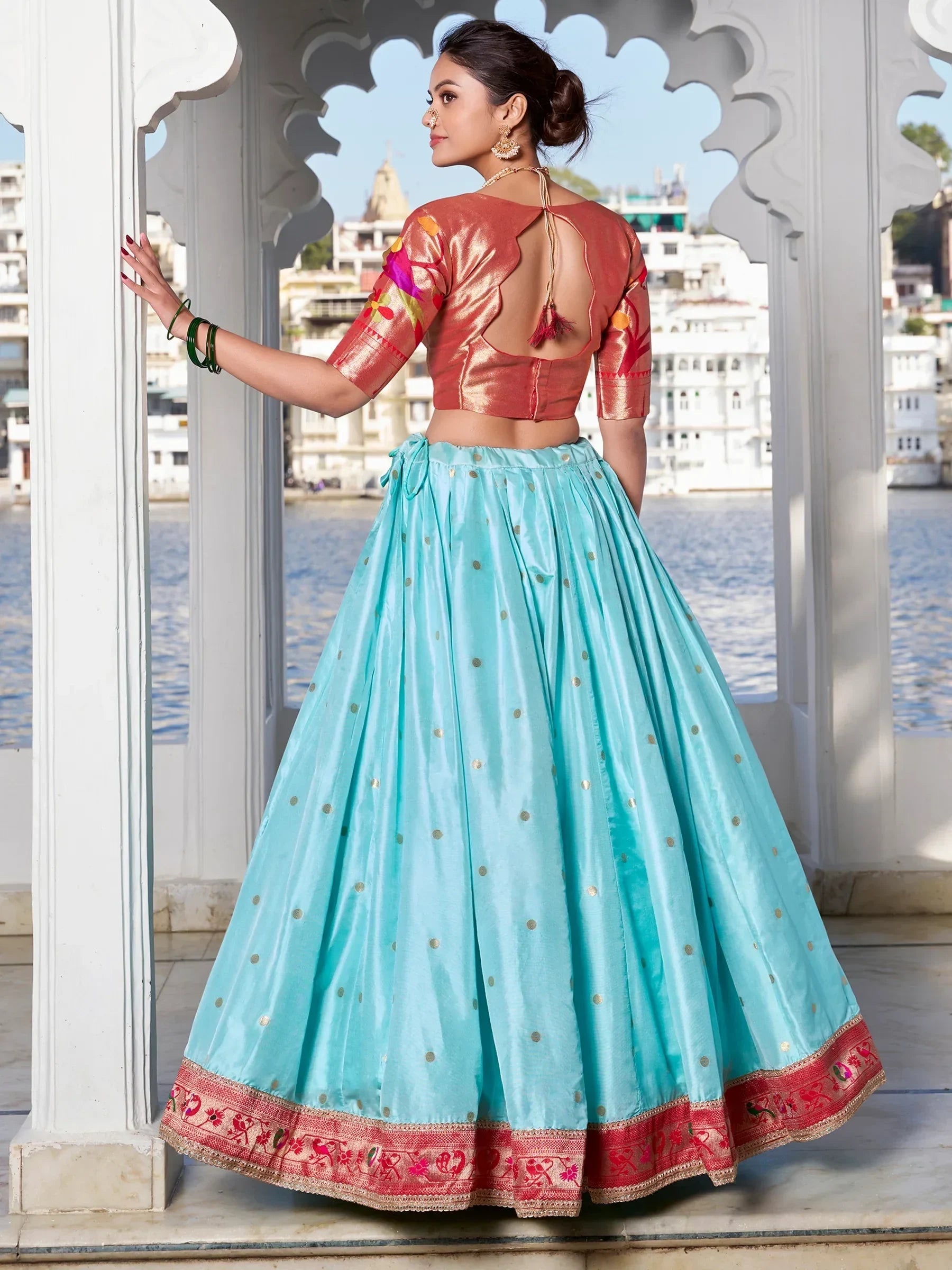 Sky Blue Gorgeous Zari Weaving Silk Paithani Lehenga Choli With Dupatta