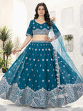 Enchanting Teal Blue Sequins Georgette Bridesmaid Lehenga Choli