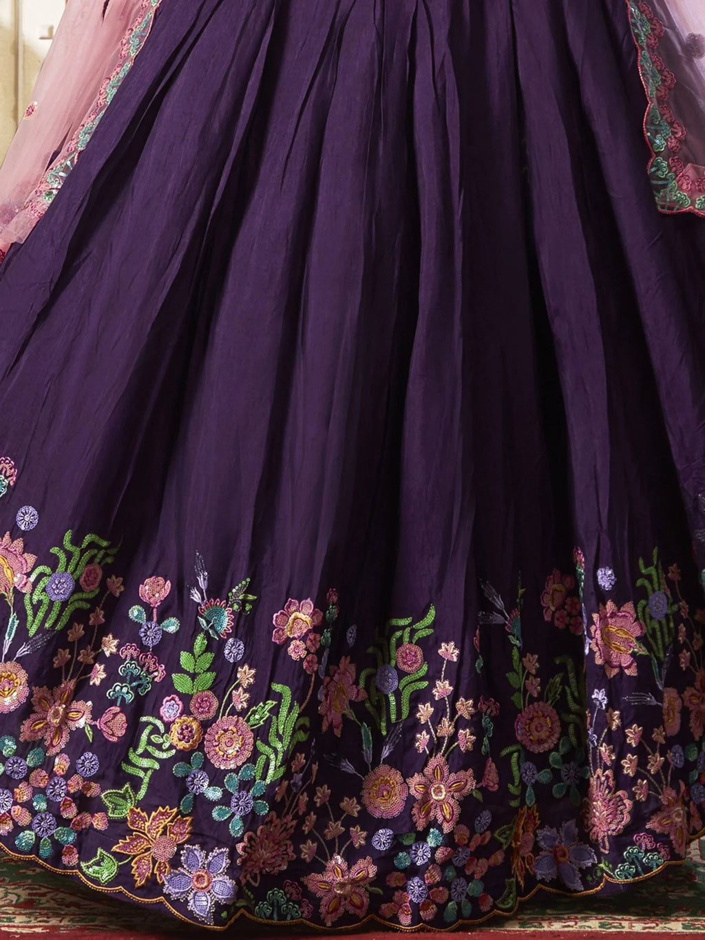 Endearing Purple Color Sequins Work Silk Wedding Wear Lehenga Choli