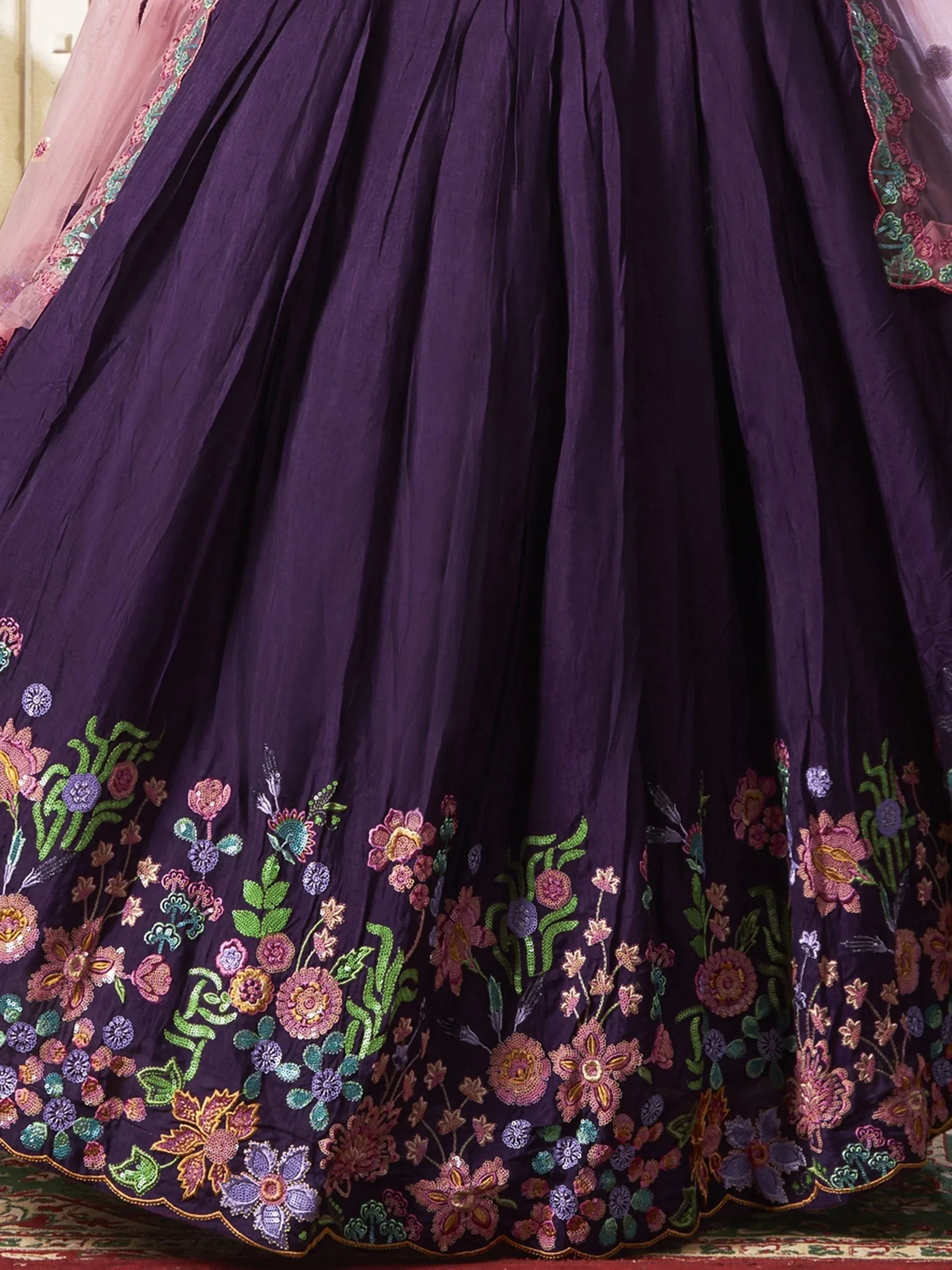 Endearing Purple Color Sequins Work Silk Wedding Wear Lehenga Choli