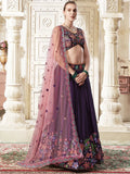 Endearing Purple Color Sequins Work Silk Wedding Wear Lehenga Choli