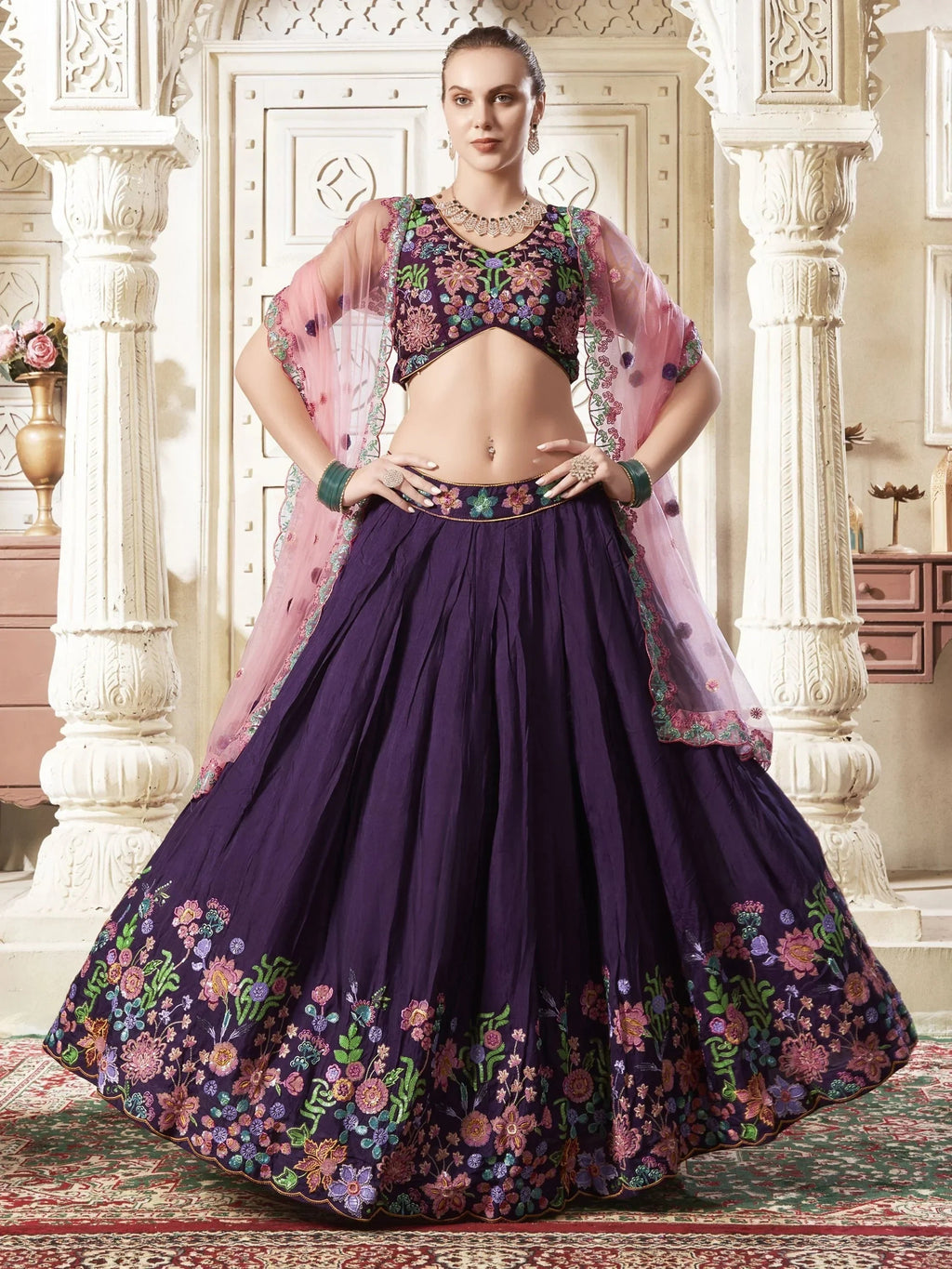 Endearing Purple Color Sequins Work Silk Wedding Wear Lehenga Choli