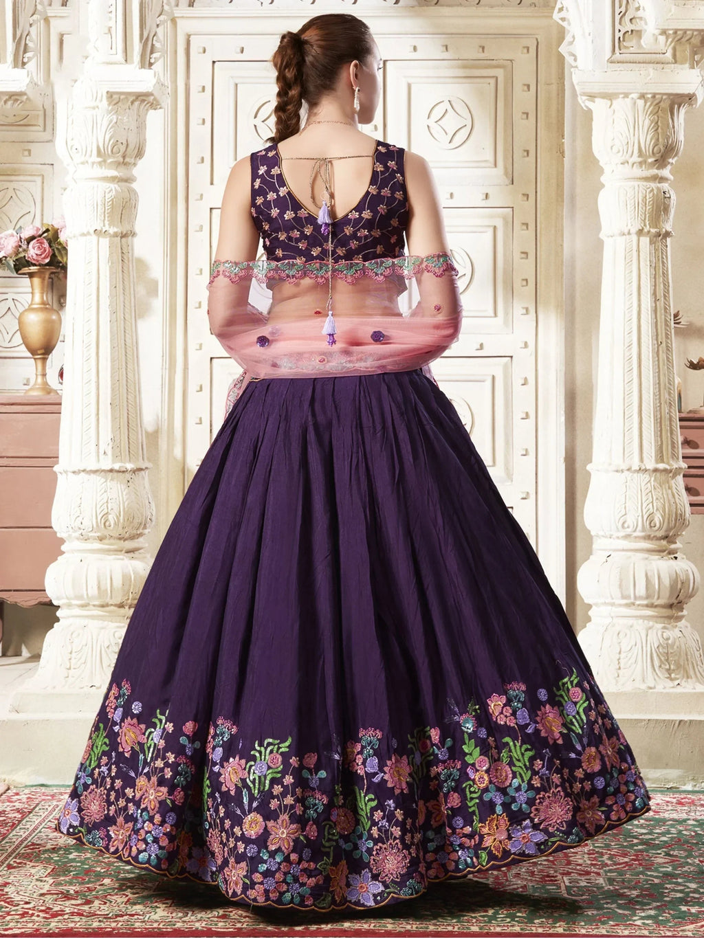 Endearing Purple Color Sequins Work Silk Wedding Wear Lehenga Choli