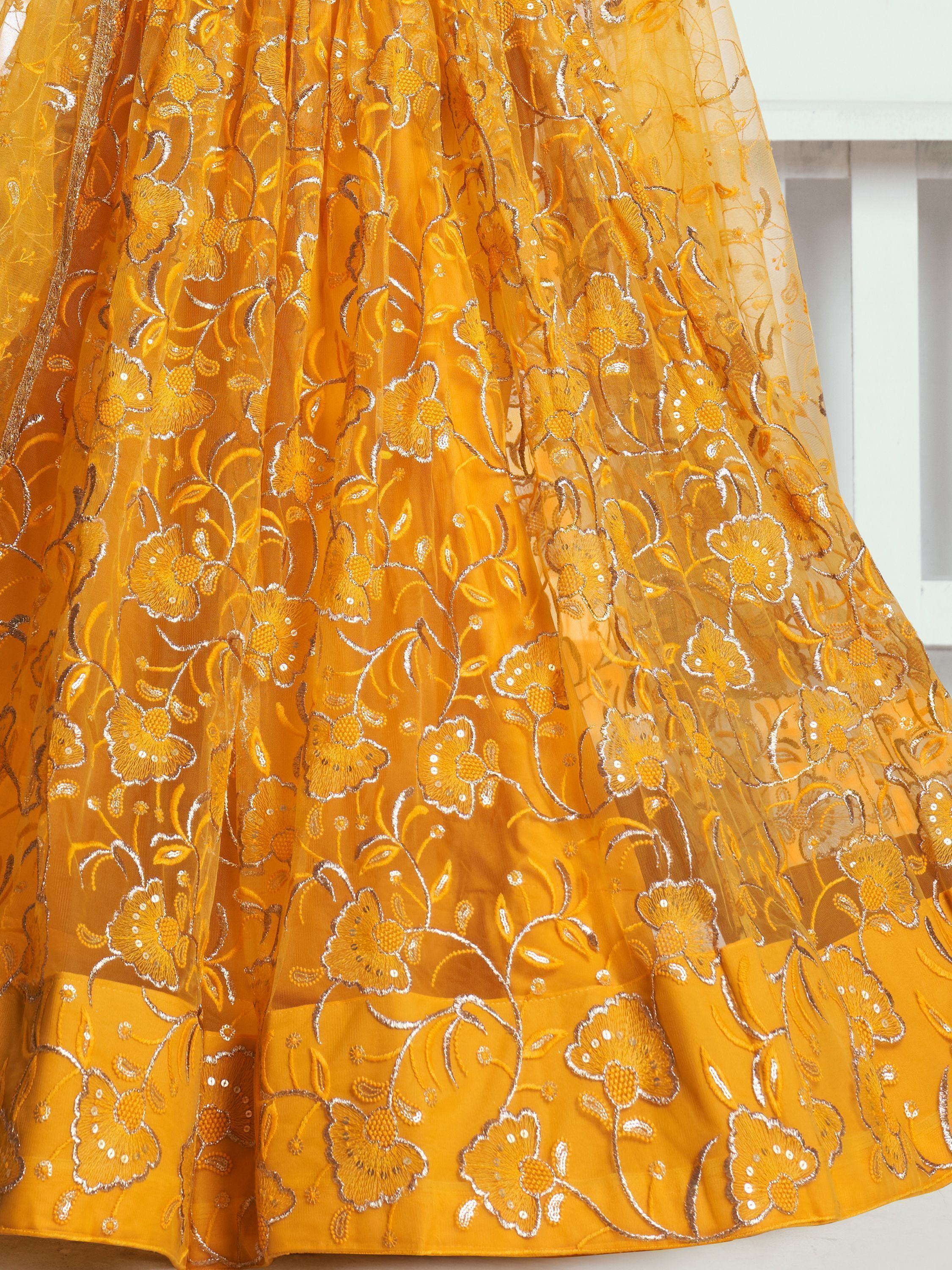 Endearing Yellow Color Embroidered Net Function Wear Lehenga Choli