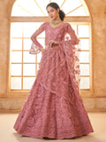 Excellent Dusty Pink Embroidered Net Engagement Wear Lehenga Choli