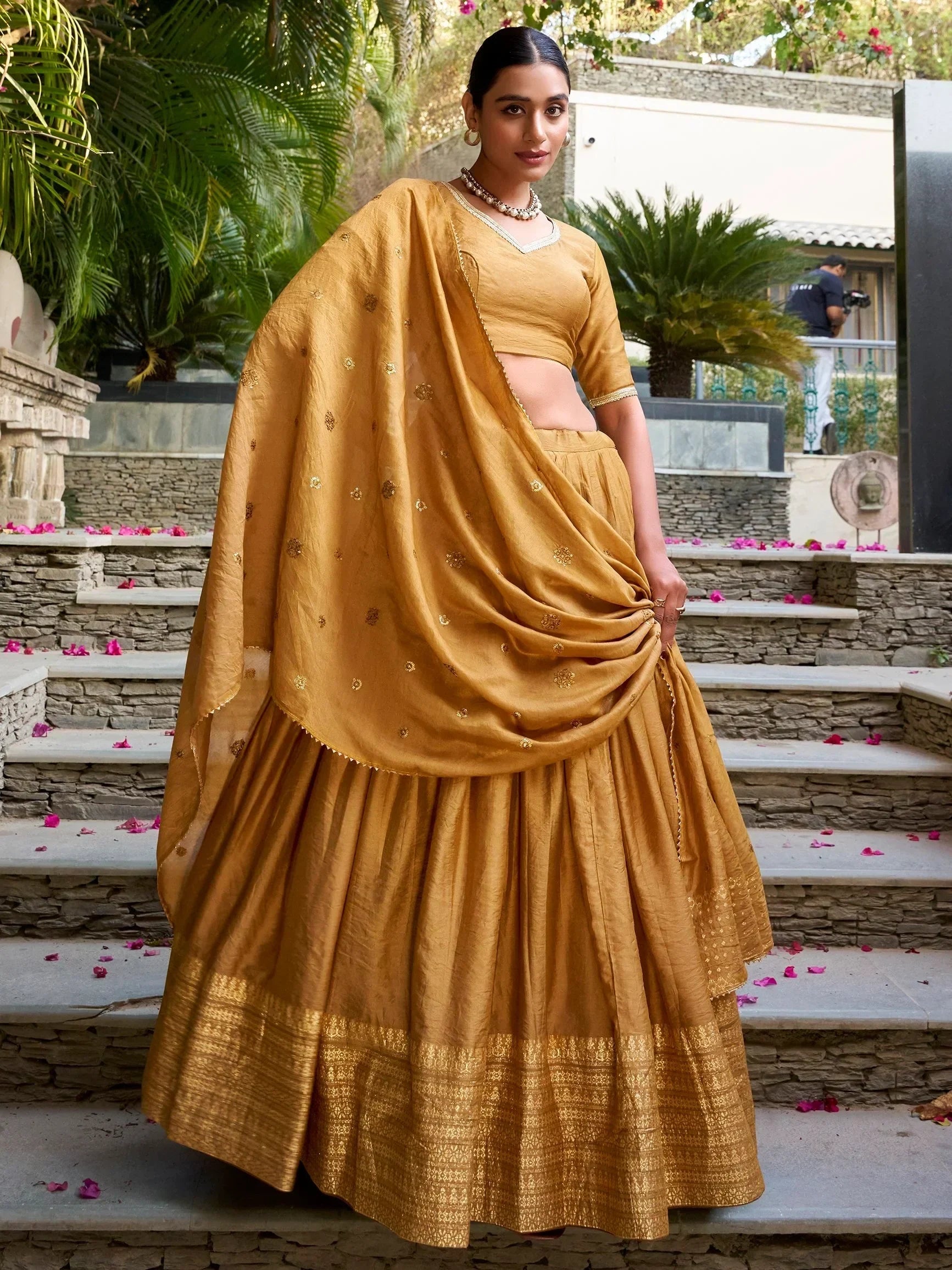 Mustard Awesome Zari Weaving Chanderi Silk Festive Wear Lehenga Choli