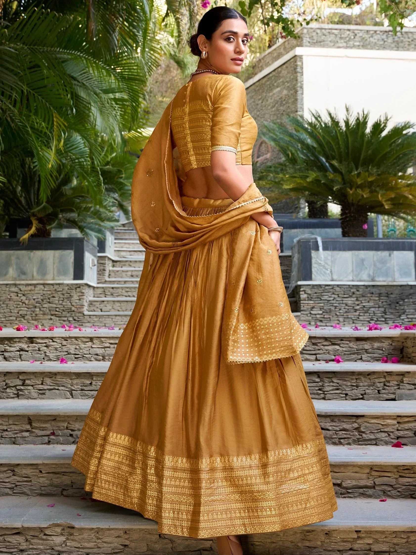 Mustard Awesome Zari Weaving Chanderi Silk Festive Wear Lehenga Choli