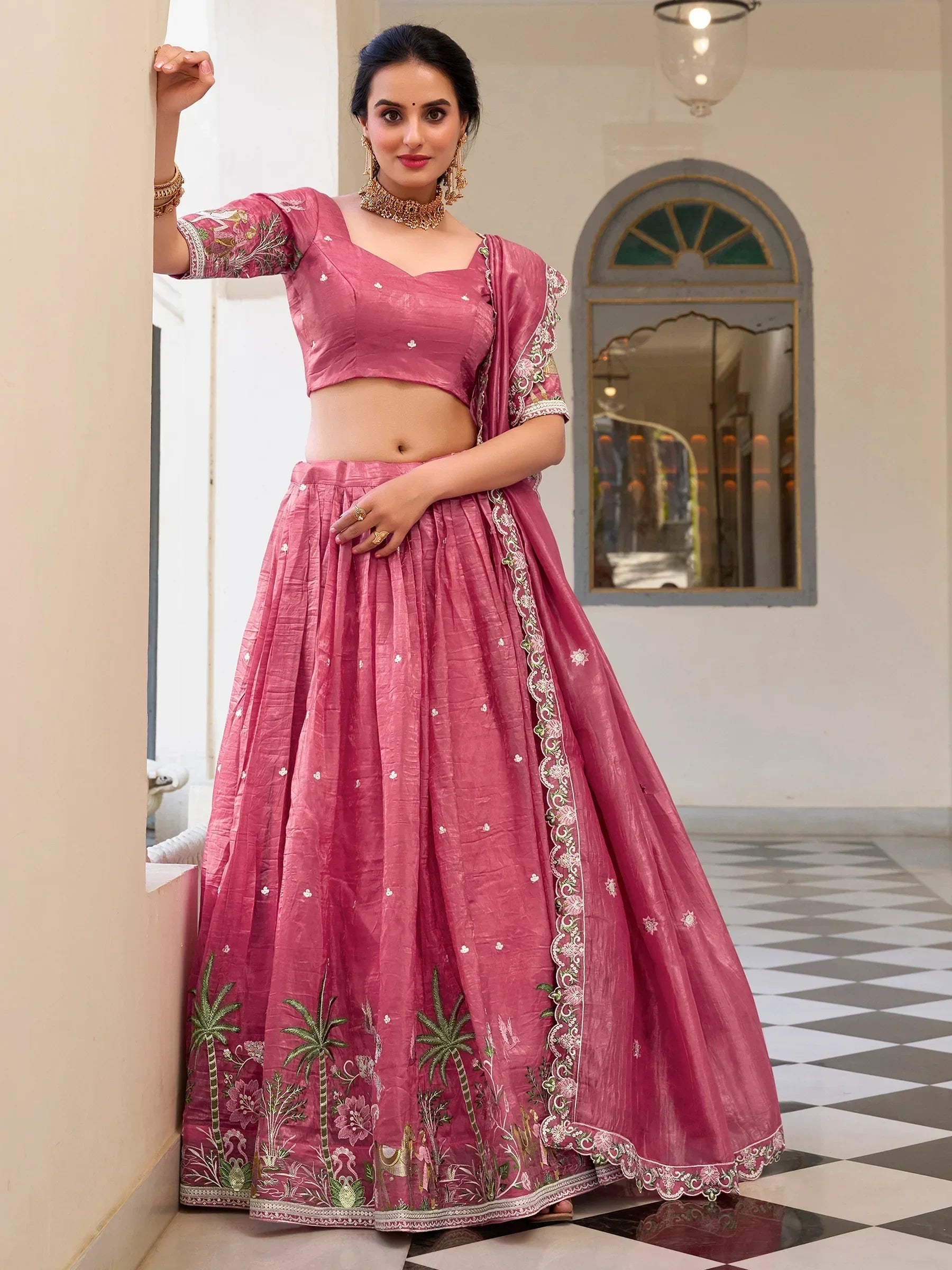 Pink Incredible Thread Embroidery Festival Wear Lehenga Choli